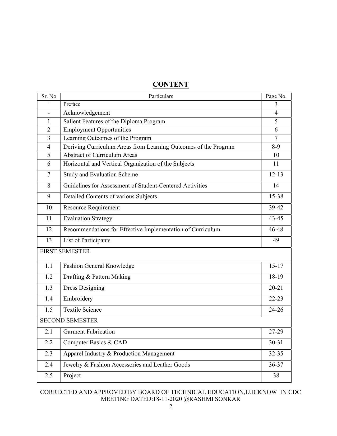 SYLLABUS FOR FIRST SEMESTER SESSION (2020-2021) - TWO SEMESTER POST GRADUATE DIPLOMA COURSE IN FASHION TECHNOLOGY - Page 2