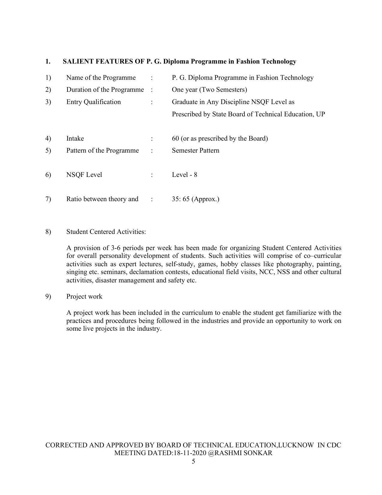 SYLLABUS FOR FIRST SEMESTER SESSION (2020-2021) - TWO SEMESTER POST GRADUATE DIPLOMA COURSE IN FASHION TECHNOLOGY - Page 5