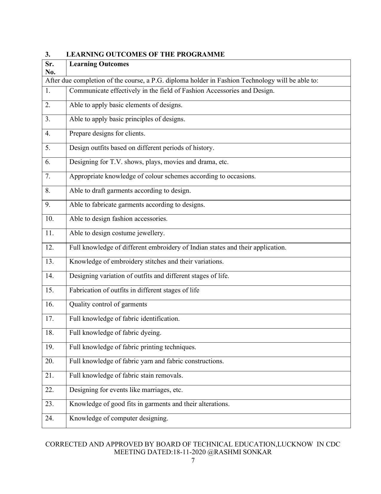 SYLLABUS FOR FIRST SEMESTER SESSION (2020-2021) - TWO SEMESTER POST GRADUATE DIPLOMA COURSE IN FASHION TECHNOLOGY - Page 7