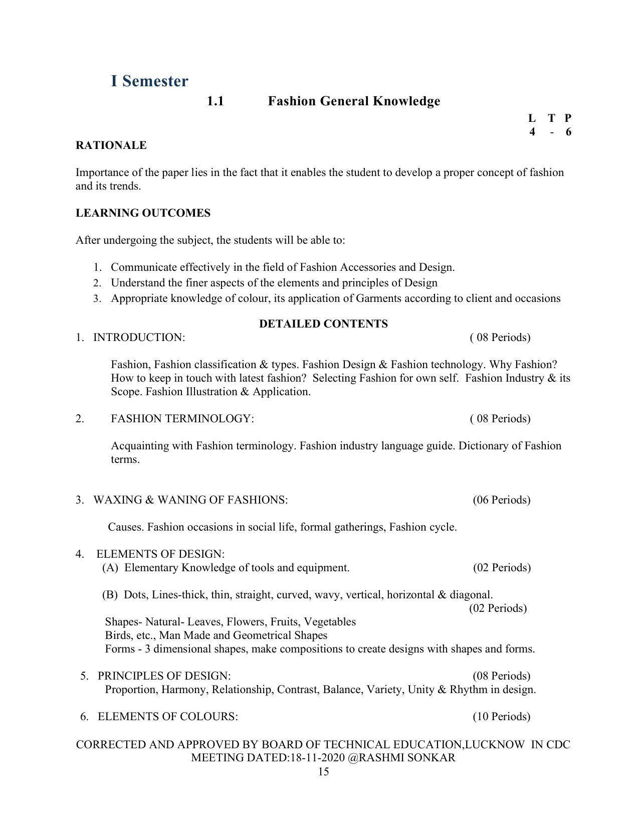 SYLLABUS FOR FIRST SEMESTER SESSION (2020-2021) - TWO SEMESTER POST GRADUATE DIPLOMA COURSE IN FASHION TECHNOLOGY - Page 15