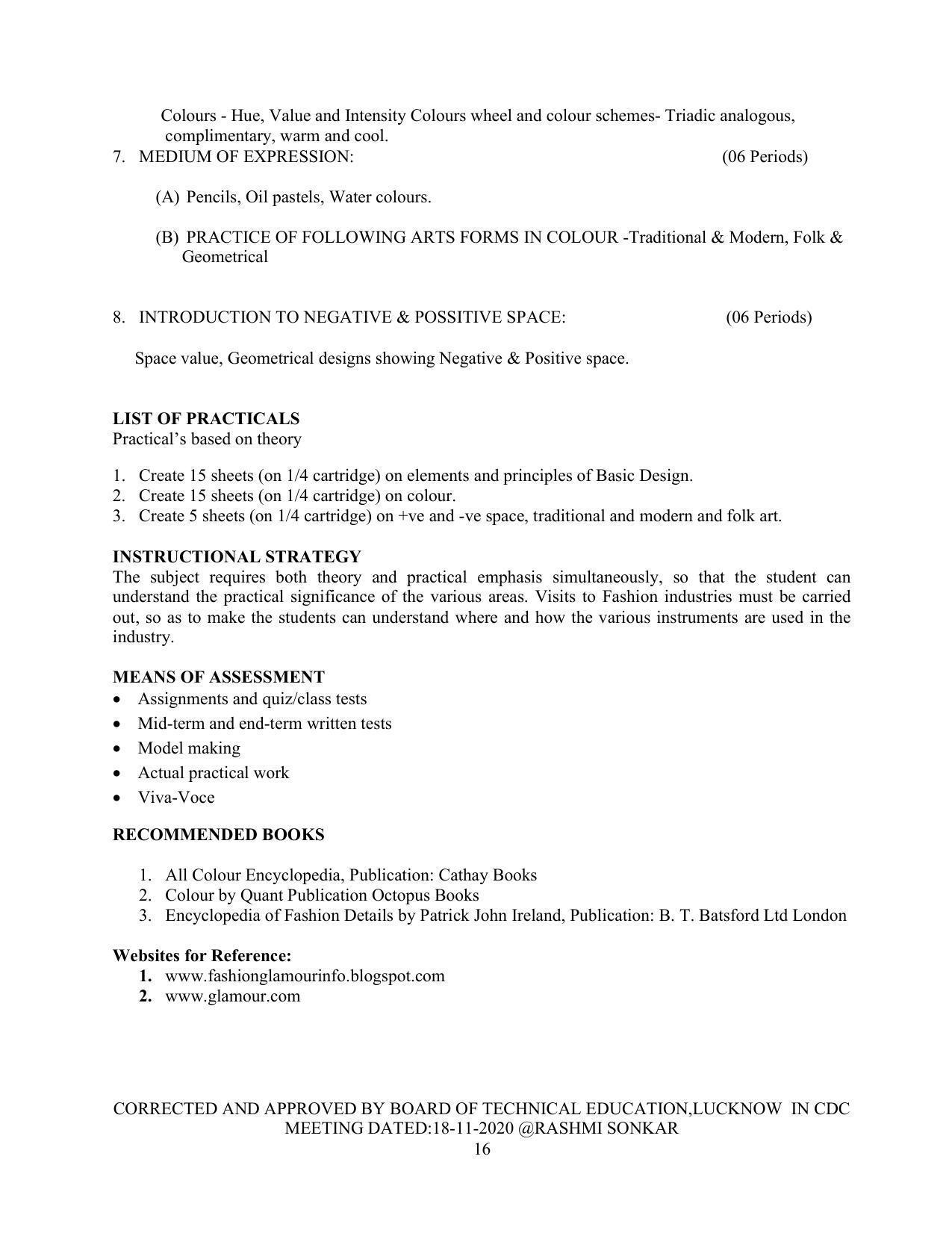 SYLLABUS FOR FIRST SEMESTER SESSION (2020-2021) - TWO SEMESTER POST GRADUATE DIPLOMA COURSE IN FASHION TECHNOLOGY - Page 16