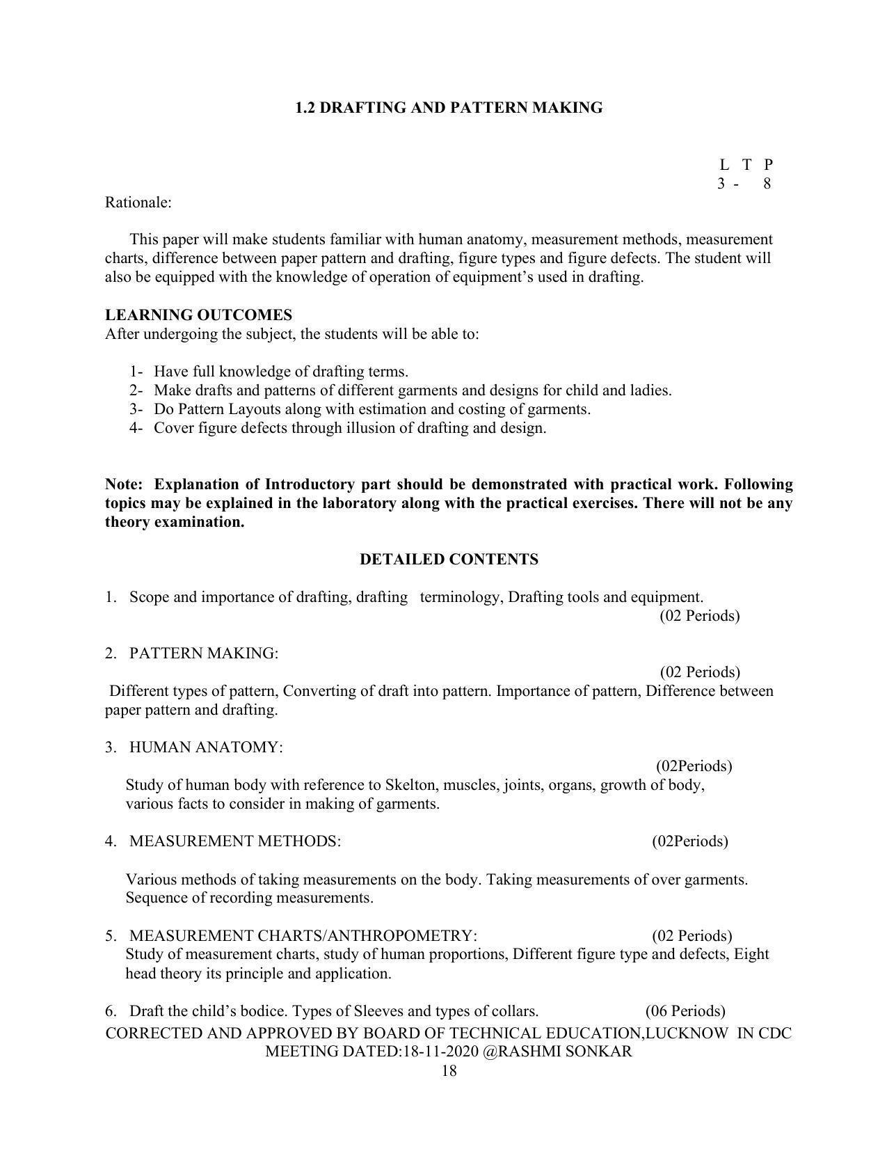 SYLLABUS FOR FIRST SEMESTER SESSION (2020-2021) - TWO SEMESTER POST GRADUATE DIPLOMA COURSE IN FASHION TECHNOLOGY - Page 18