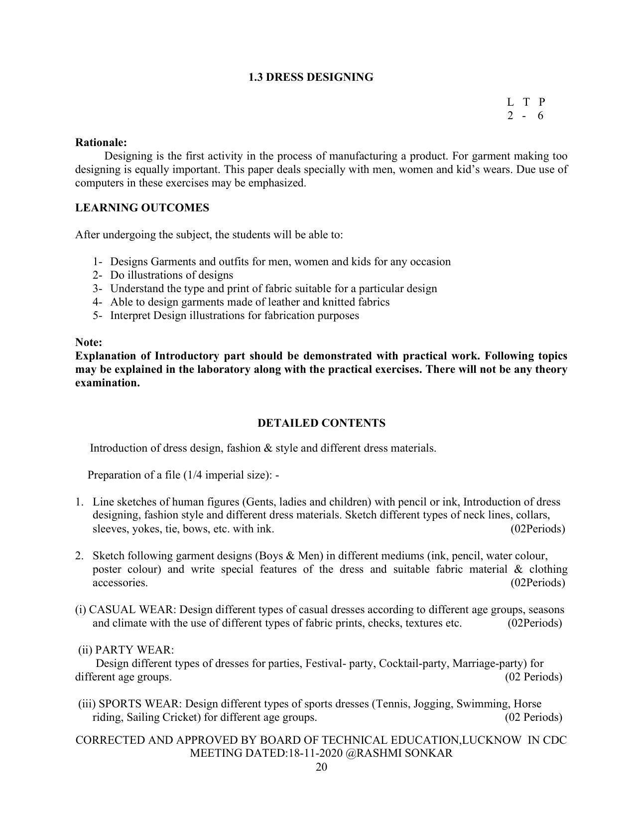 SYLLABUS FOR FIRST SEMESTER SESSION (2020-2021) - TWO SEMESTER POST GRADUATE DIPLOMA COURSE IN FASHION TECHNOLOGY - Page 20