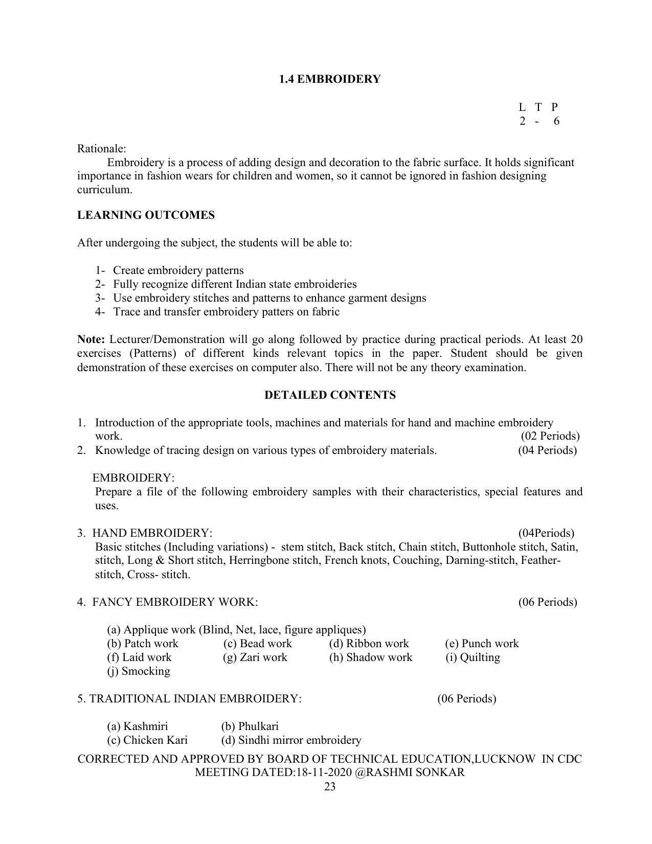 SYLLABUS FOR FIRST SEMESTER SESSION (2020-2021) - TWO SEMESTER POST GRADUATE DIPLOMA COURSE IN FASHION TECHNOLOGY - Page 23