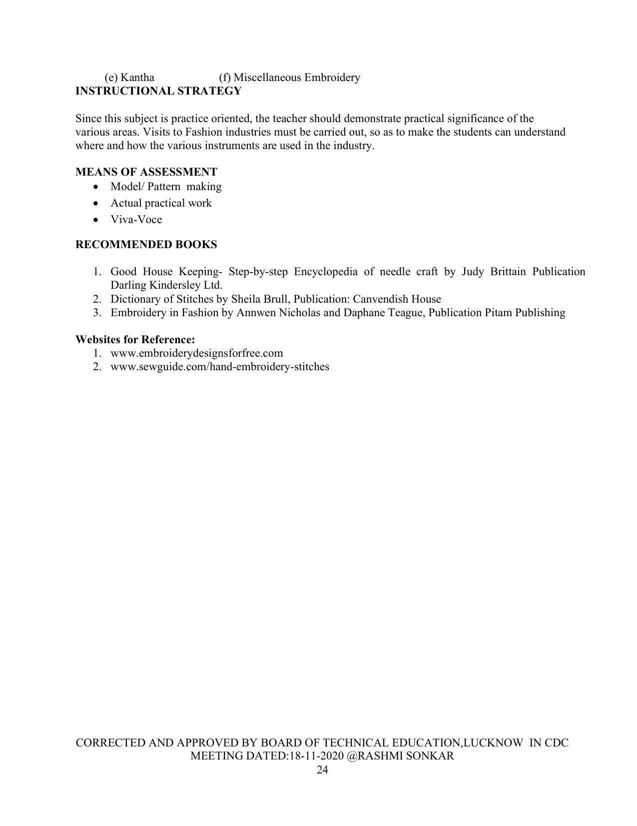 SYLLABUS FOR FIRST SEMESTER SESSION (2020-2021) - TWO SEMESTER POST GRADUATE DIPLOMA COURSE IN FASHION TECHNOLOGY - Page 24