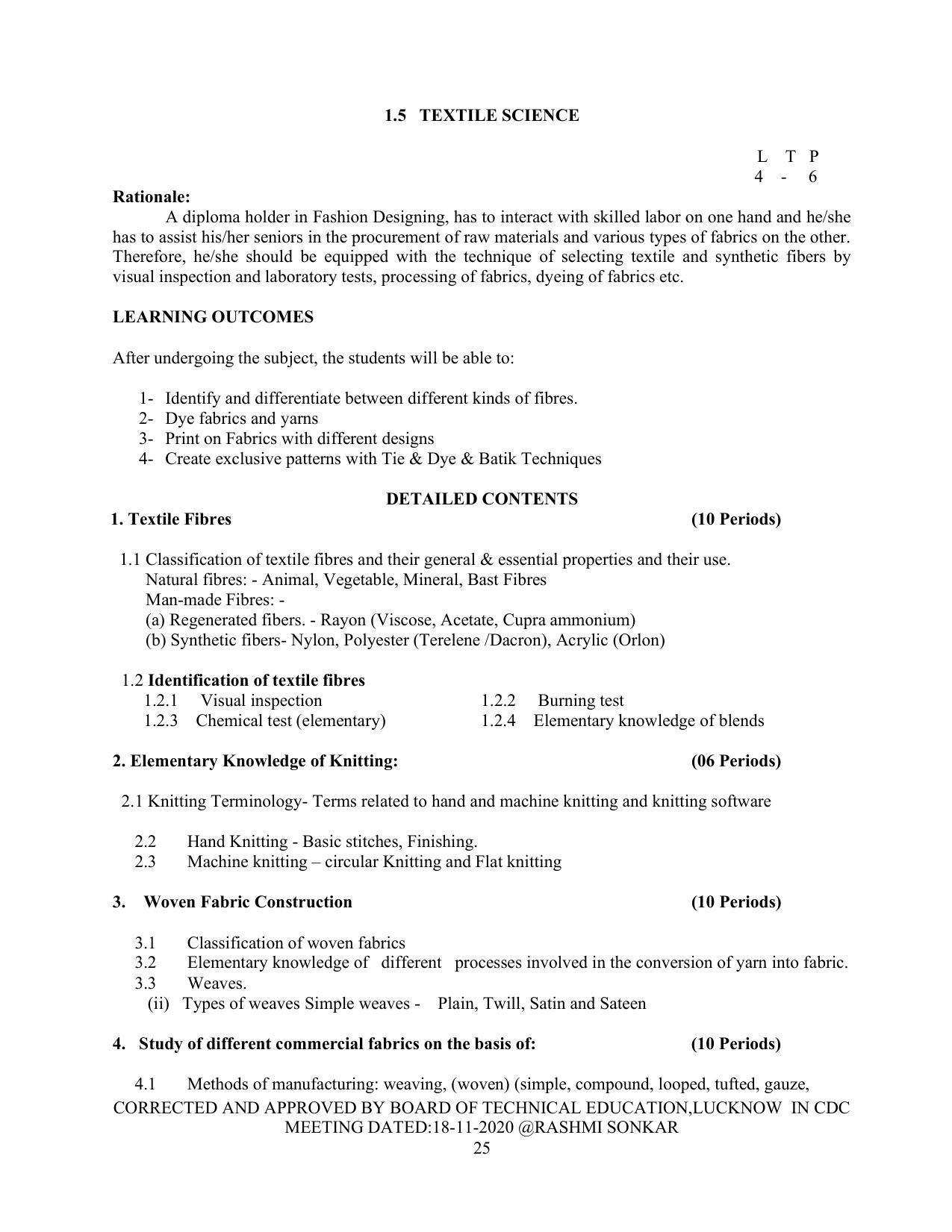 SYLLABUS FOR FIRST SEMESTER SESSION (2020-2021) - TWO SEMESTER POST GRADUATE DIPLOMA COURSE IN FASHION TECHNOLOGY - Page 25
