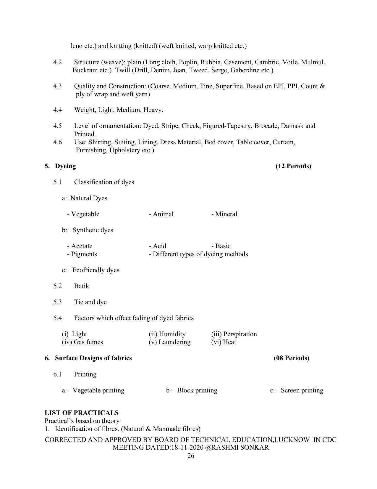 SYLLABUS FOR FIRST SEMESTER SESSION (2020-2021) - TWO SEMESTER POST GRADUATE DIPLOMA COURSE IN FASHION TECHNOLOGY - Page 26