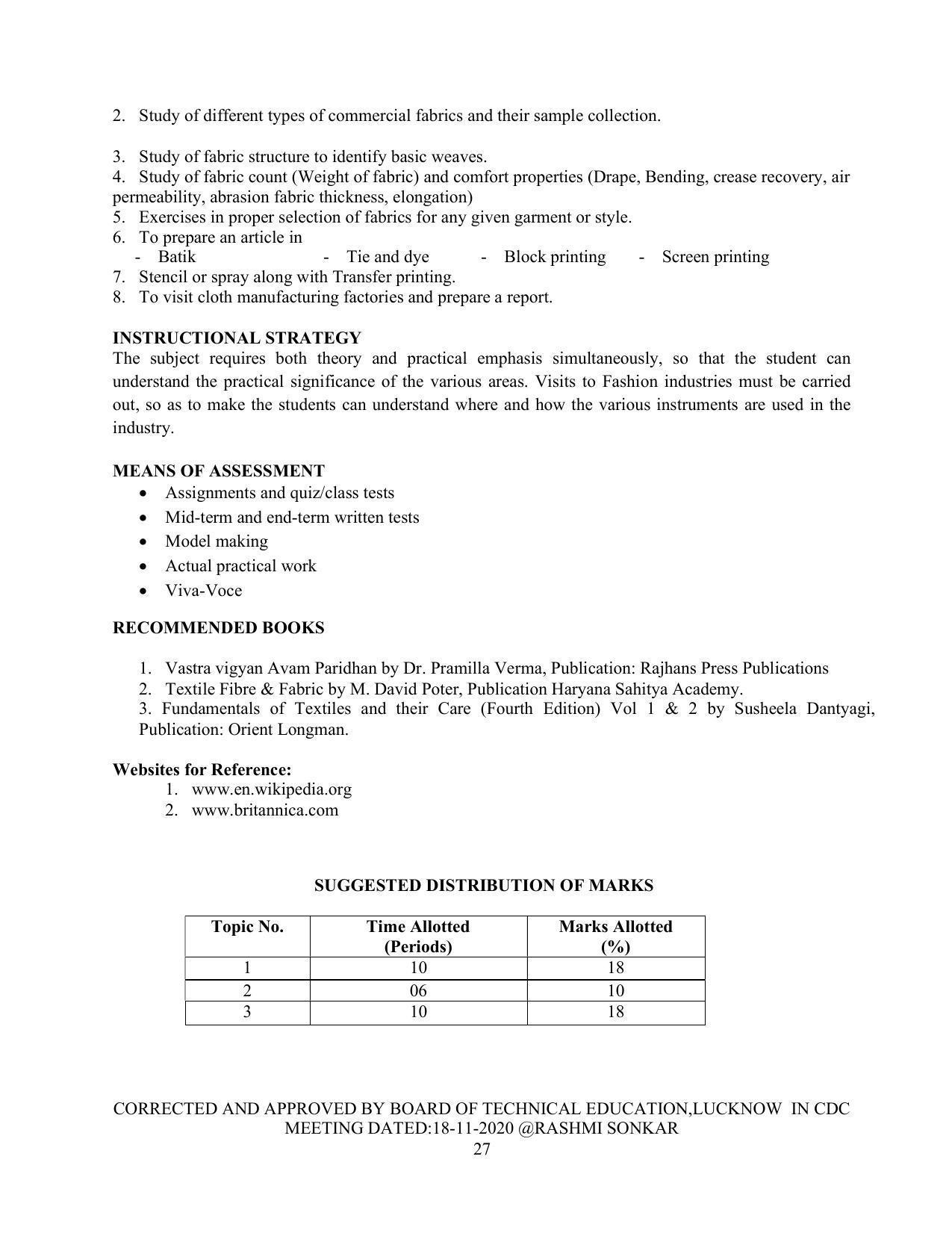 SYLLABUS FOR FIRST SEMESTER SESSION (2020-2021) - TWO SEMESTER POST GRADUATE DIPLOMA COURSE IN FASHION TECHNOLOGY - Page 27