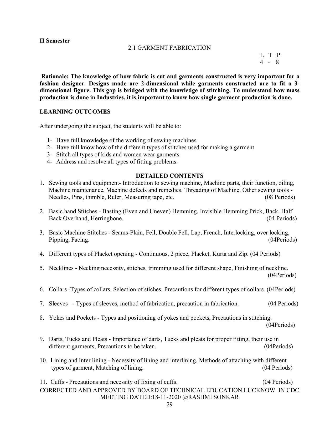 SYLLABUS FOR FIRST SEMESTER SESSION (2020-2021) - TWO SEMESTER POST GRADUATE DIPLOMA COURSE IN FASHION TECHNOLOGY - Page 29