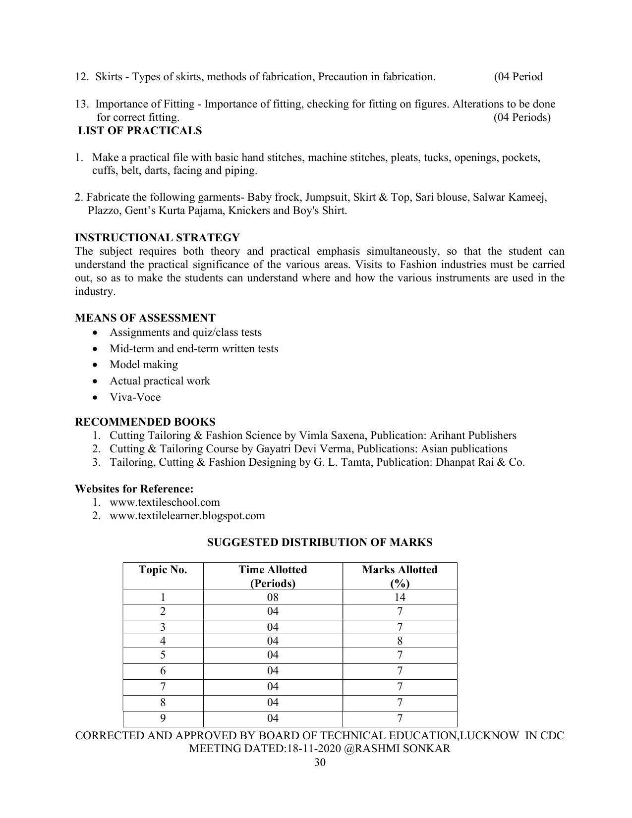 SYLLABUS FOR FIRST SEMESTER SESSION (2020-2021) - TWO SEMESTER POST GRADUATE DIPLOMA COURSE IN FASHION TECHNOLOGY - Page 30