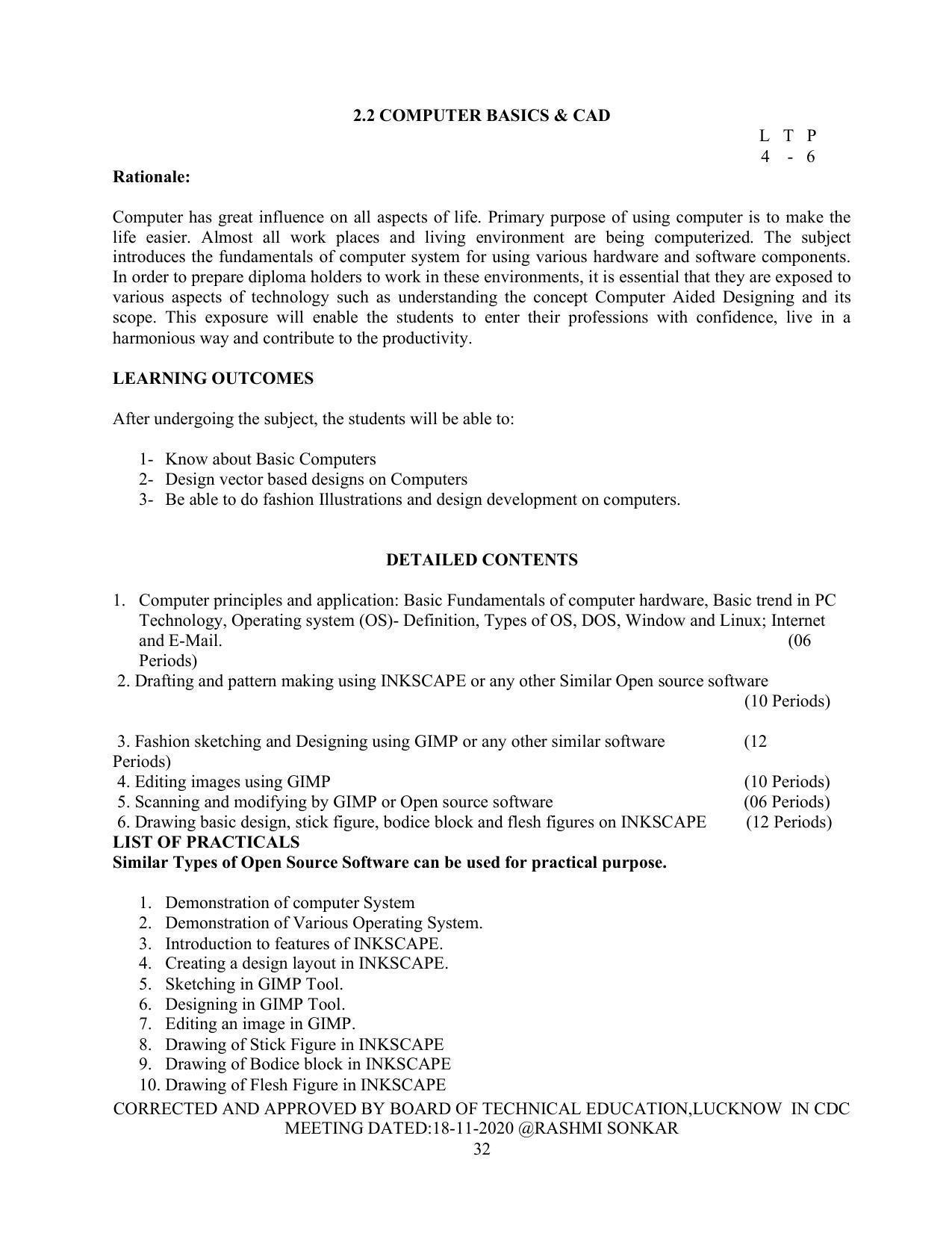 SYLLABUS FOR FIRST SEMESTER SESSION (2020-2021) - TWO SEMESTER POST GRADUATE DIPLOMA COURSE IN FASHION TECHNOLOGY - Page 32