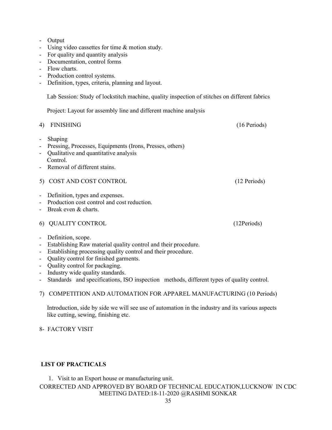 SYLLABUS FOR FIRST SEMESTER SESSION (2020-2021) - TWO SEMESTER POST GRADUATE DIPLOMA COURSE IN FASHION TECHNOLOGY - Page 35