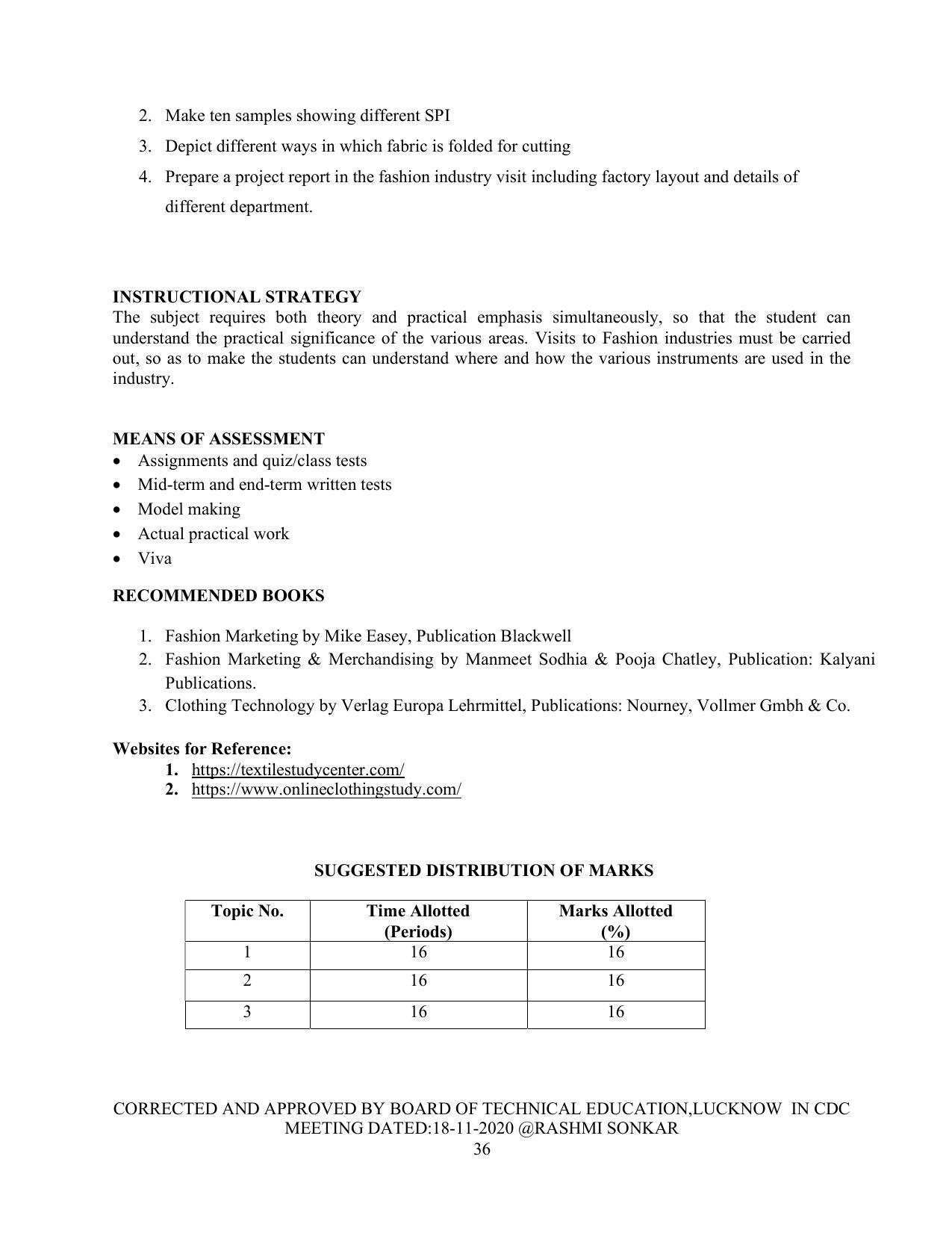 SYLLABUS FOR FIRST SEMESTER SESSION (2020-2021) - TWO SEMESTER POST GRADUATE DIPLOMA COURSE IN FASHION TECHNOLOGY - Page 36