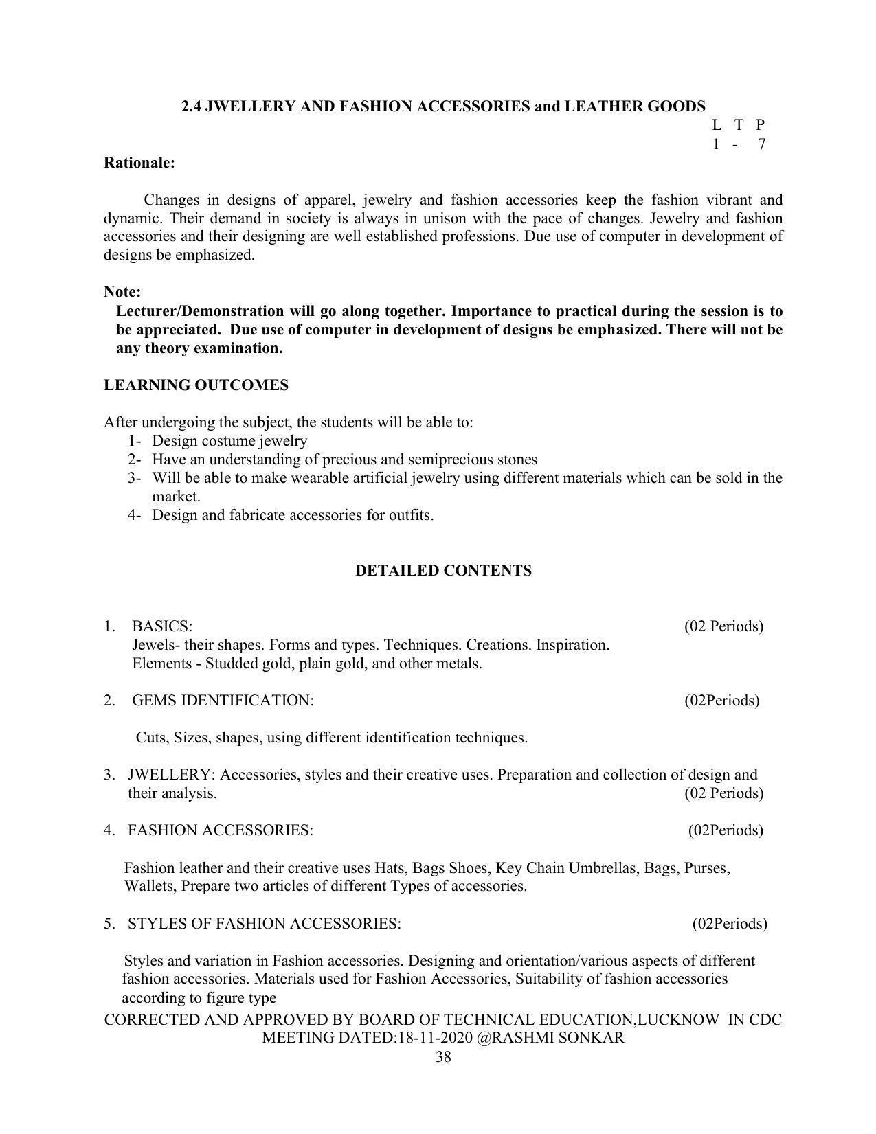 SYLLABUS FOR FIRST SEMESTER SESSION (2020-2021) - TWO SEMESTER POST GRADUATE DIPLOMA COURSE IN FASHION TECHNOLOGY - Page 38