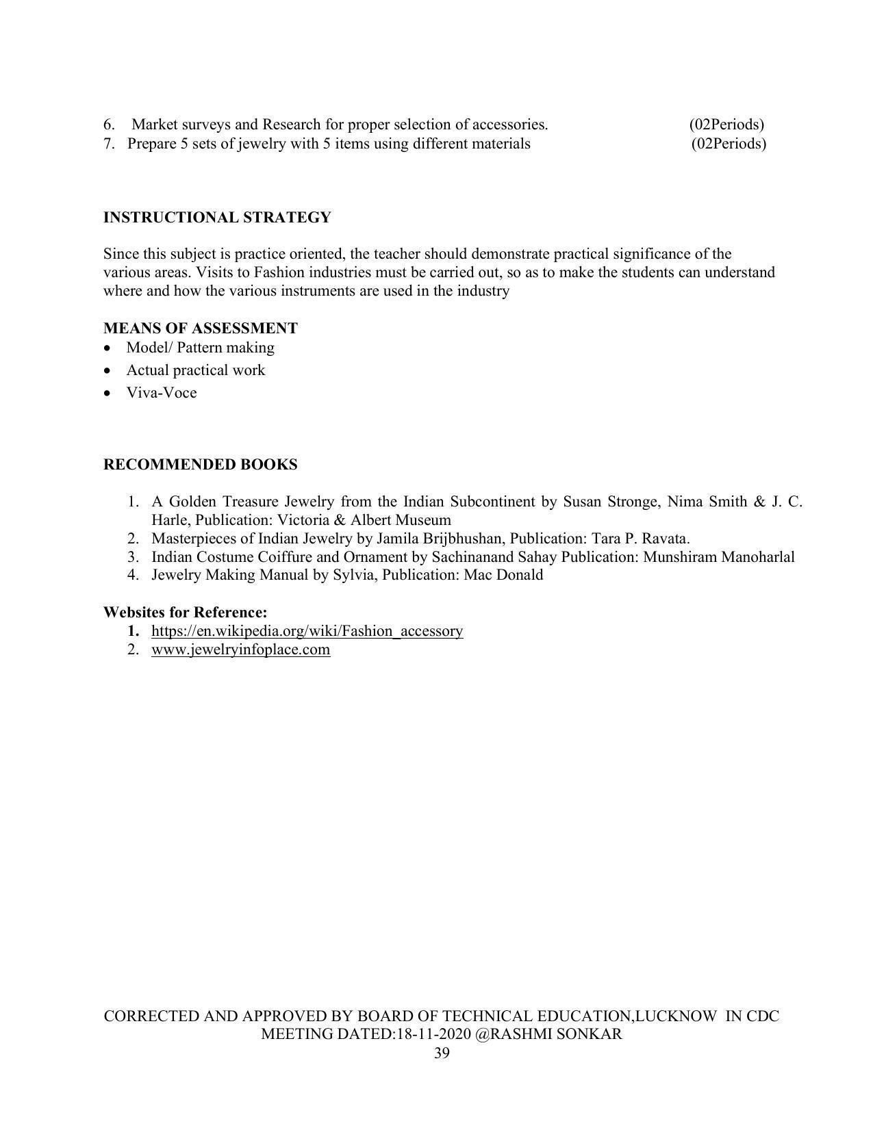SYLLABUS FOR FIRST SEMESTER SESSION (2020-2021) - TWO SEMESTER POST GRADUATE DIPLOMA COURSE IN FASHION TECHNOLOGY - Page 39