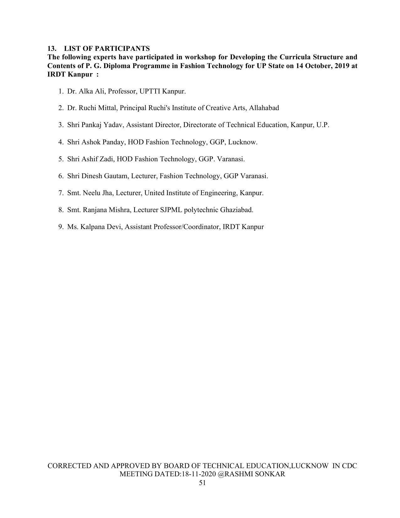 SYLLABUS FOR FIRST SEMESTER SESSION (2020-2021) - TWO SEMESTER POST GRADUATE DIPLOMA COURSE IN FASHION TECHNOLOGY - Page 51
