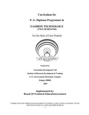 SYLLABUS FOR FIRST SEMESTER SESSION (2020-2021) - TWO SEMESTER POST GRADUATE DIPLOMA COURSE IN FASHION TECHNOLOGY