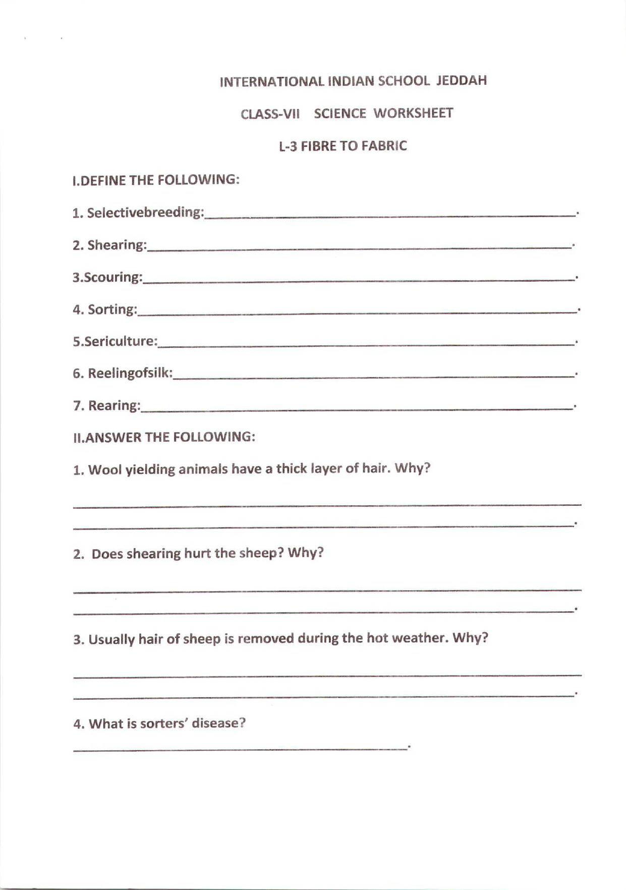 CBSE Worksheets for Class 7 Science Fibre to Fabric Assignment 2 - Page 1