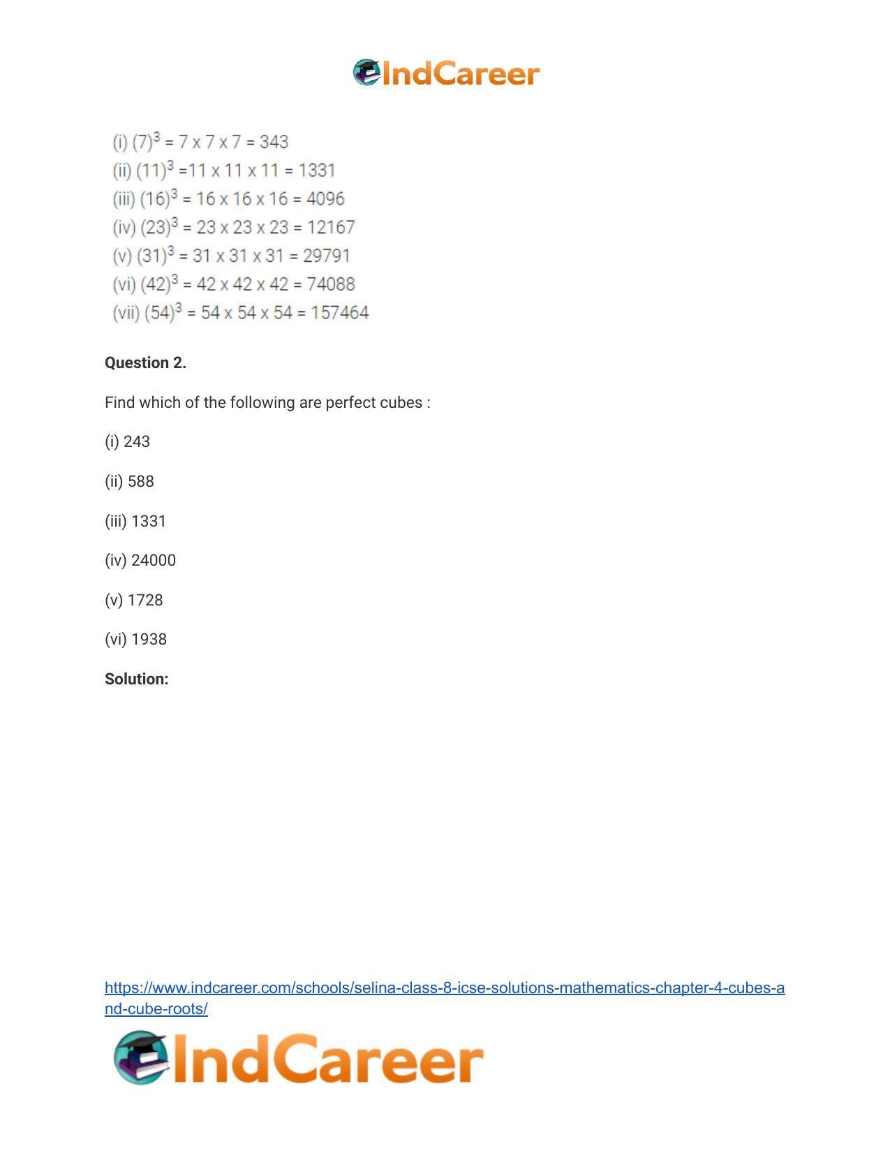 Selina Class 8 ICSE Solutions Mathematics : Chapter 4- Cubes and Cube-Roots - Page 3