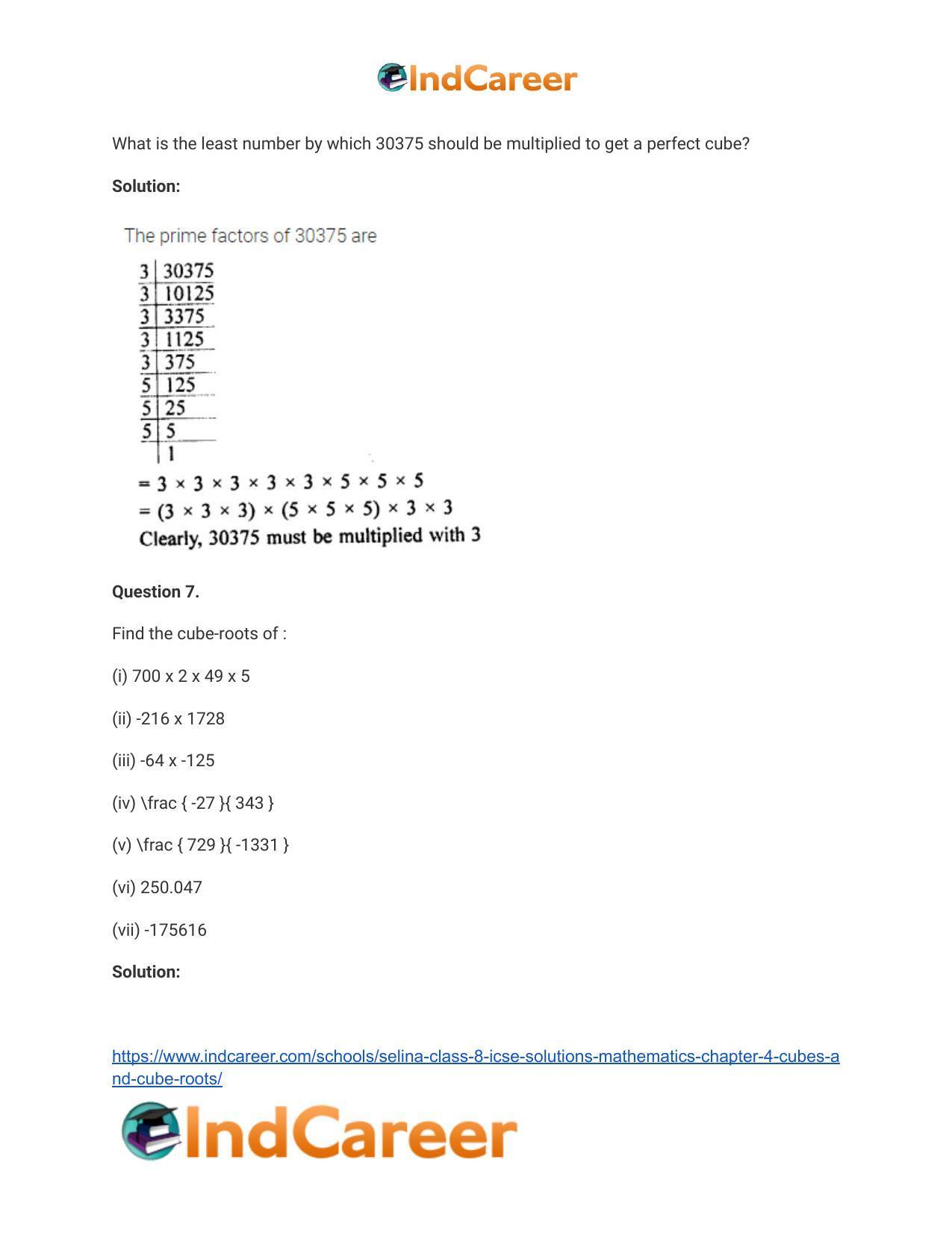 Selina Class 8 ICSE Solutions Mathematics : Chapter 4- Cubes and Cube-Roots - Page 29