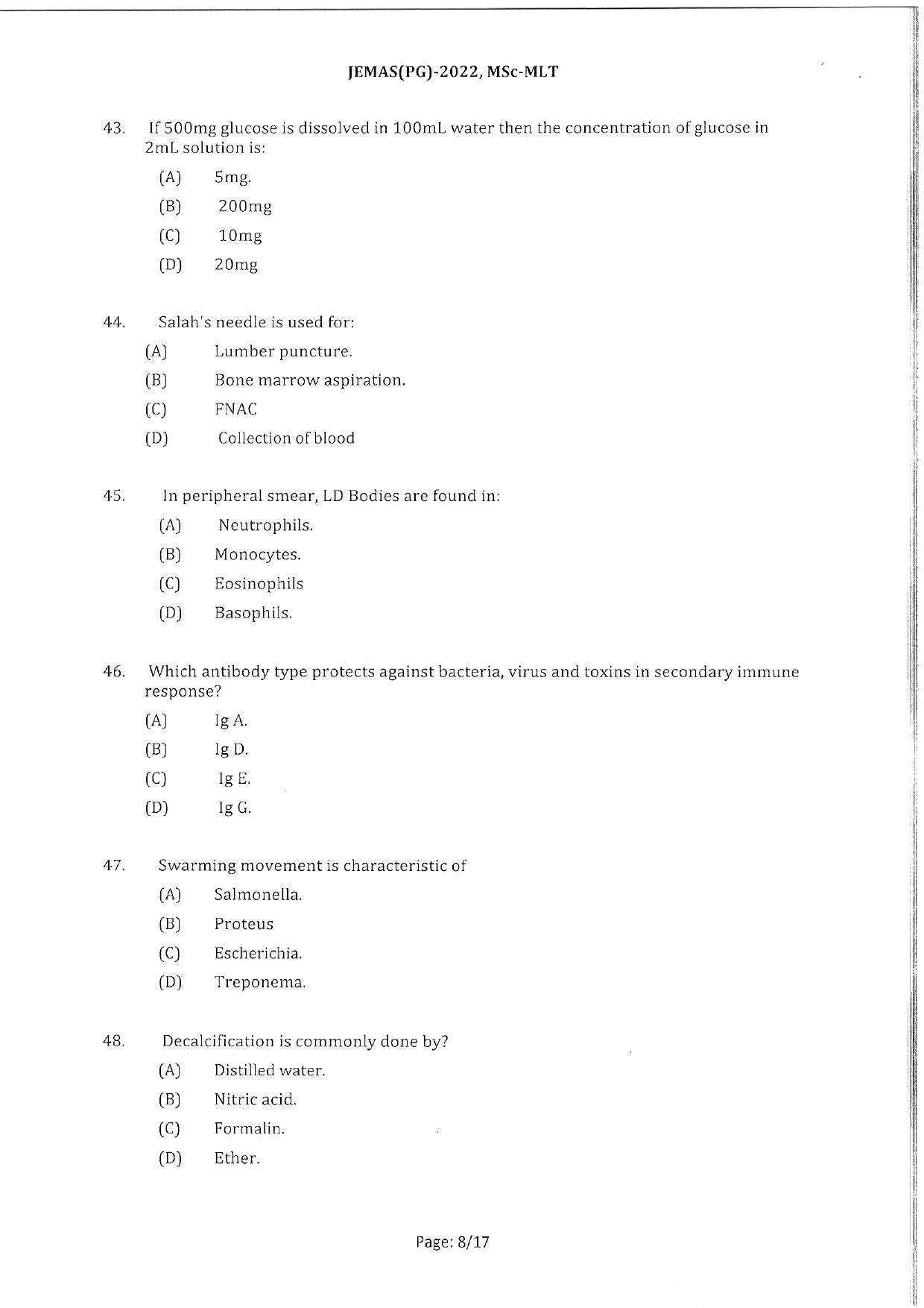 WBJEEB JEMAS (PG) 2022 MSc MLT Question Paper - Page 10