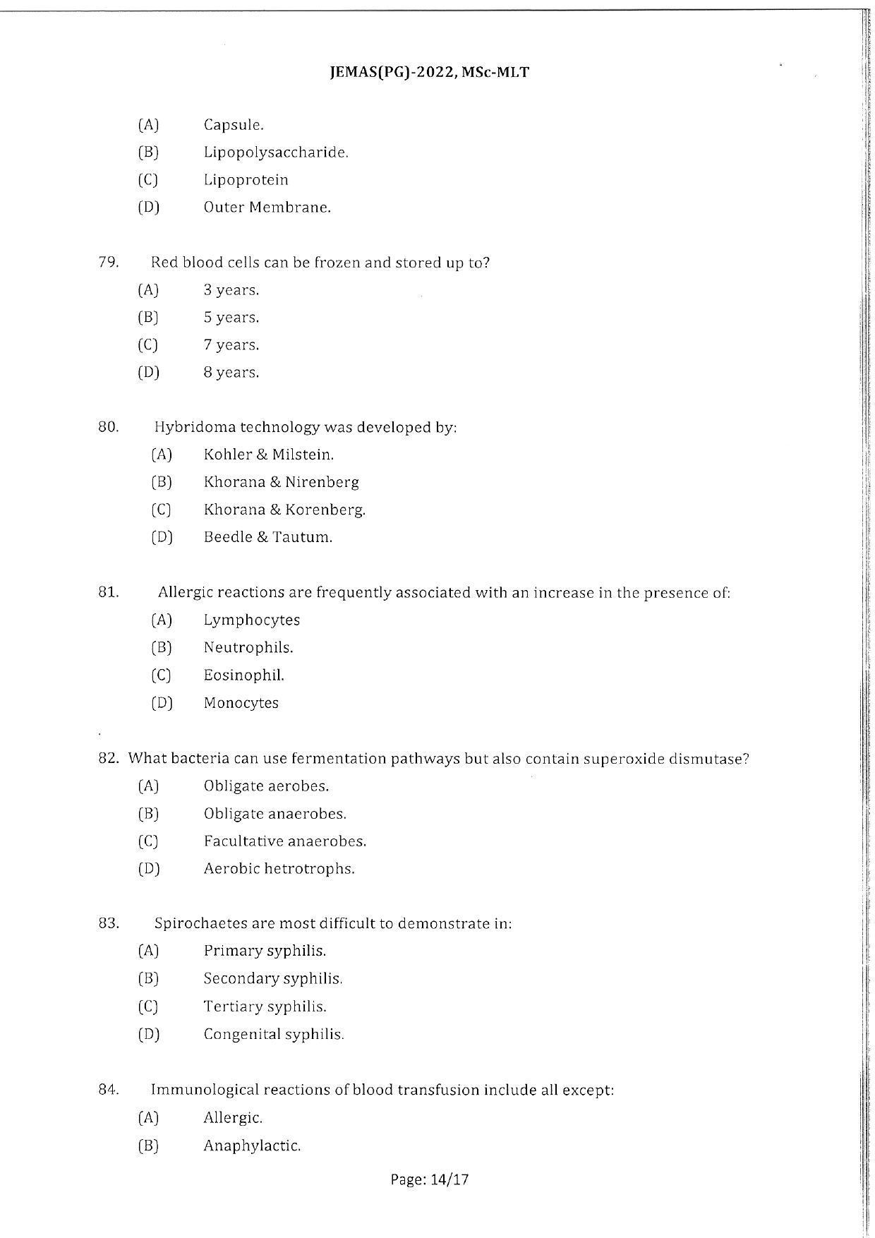 WBJEEB JEMAS (PG) 2022 MSc MLT Question Paper - Page 16