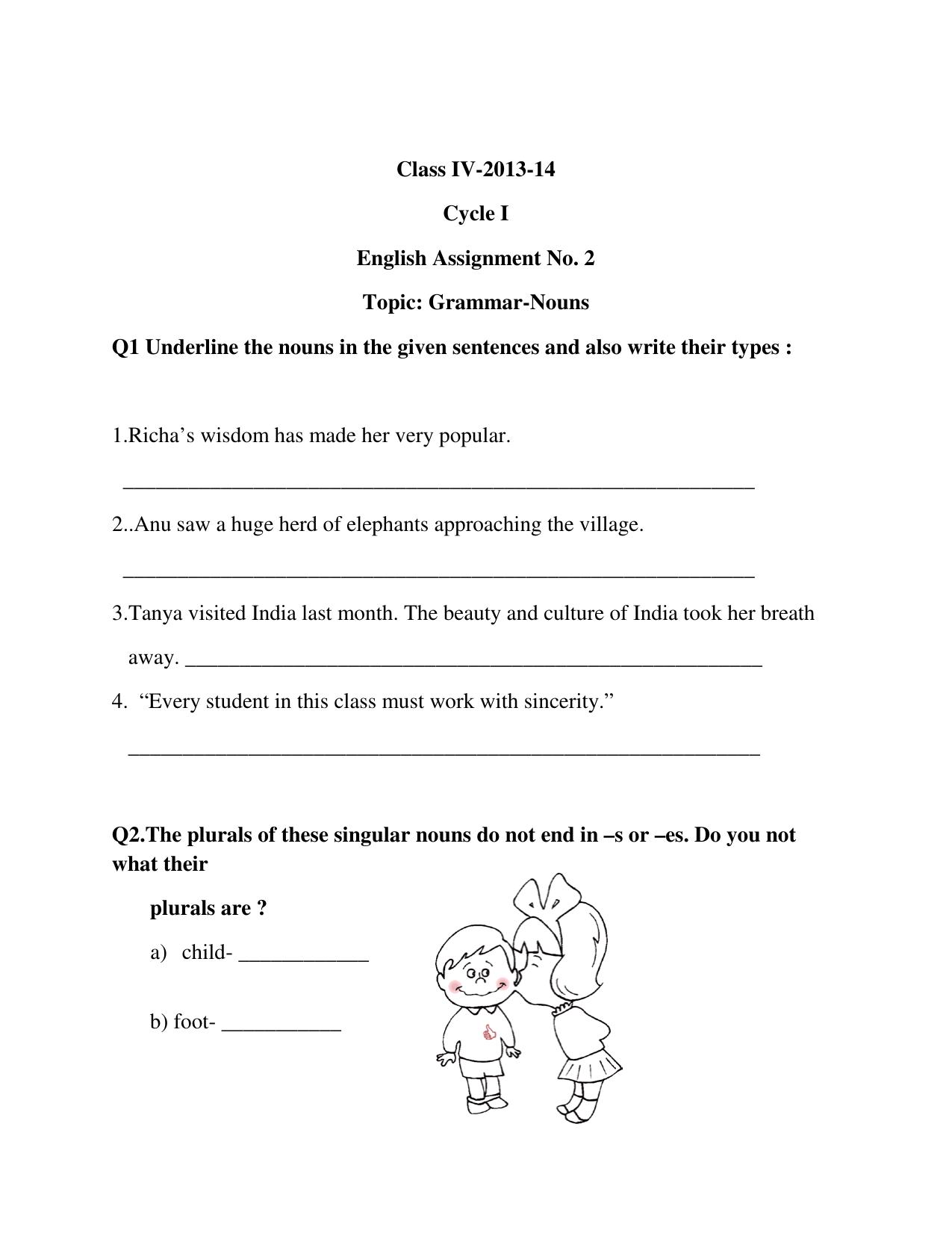 Worksheet for Class 4 English Assignment 26 - Page 1