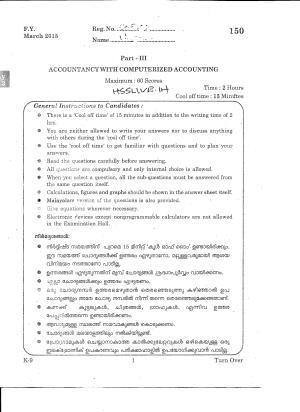Kerala Plus One 2015 Accountancy with CA Question Paper
