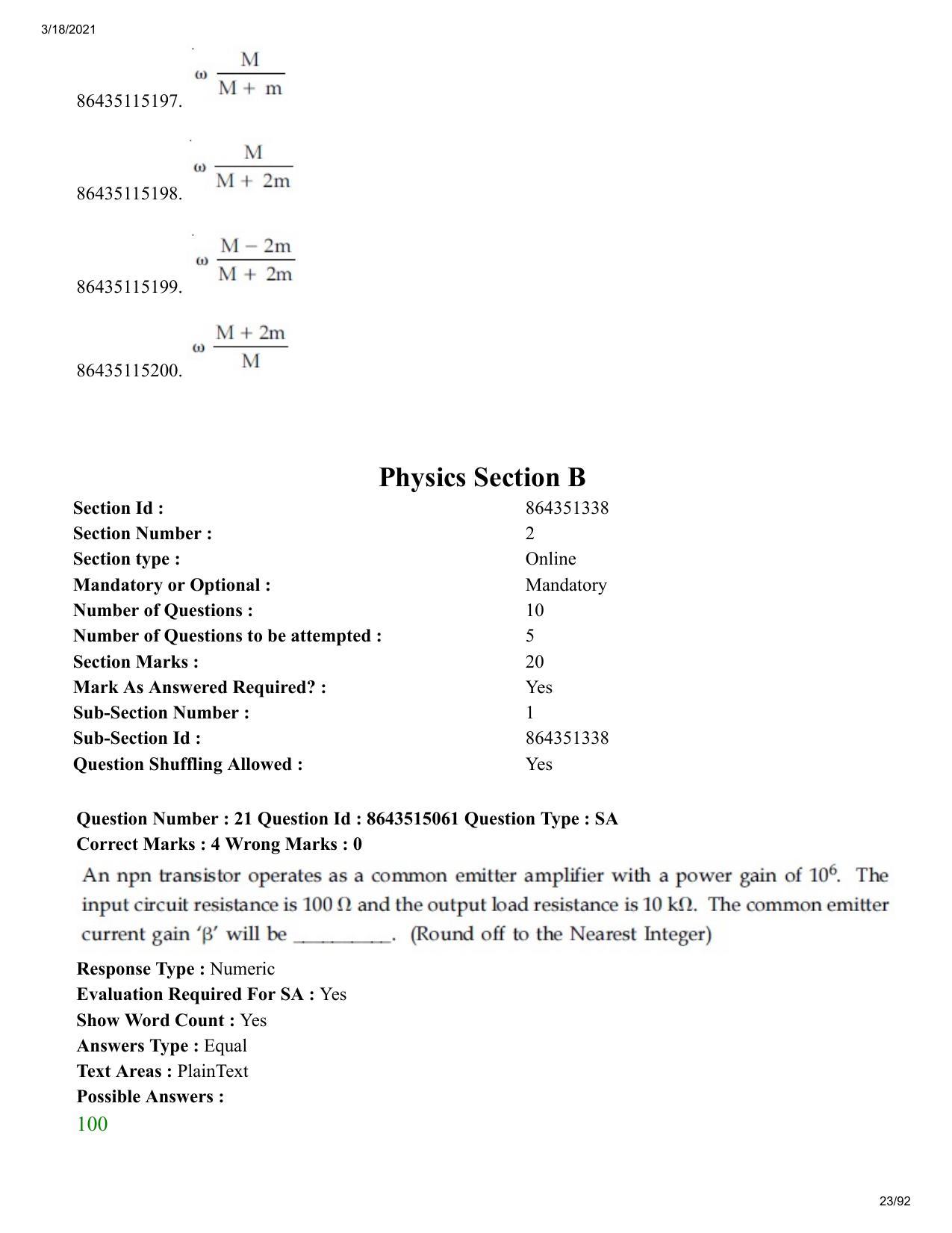 JEE Mains 2021: BTech ETE (Shift 1) 18-03-2021 Question Paper - Page 23