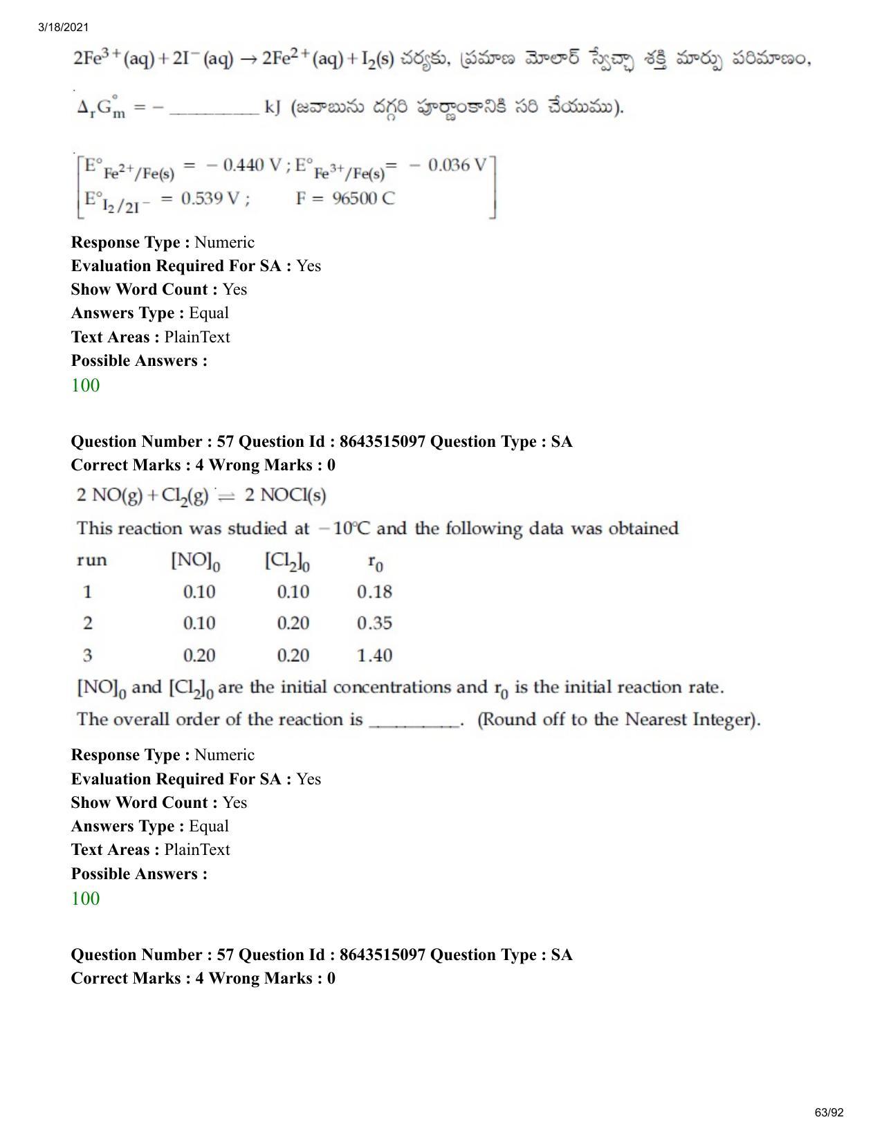 JEE Mains 2021: BTech ETE (Shift 1) 18-03-2021 Question Paper - Page 63