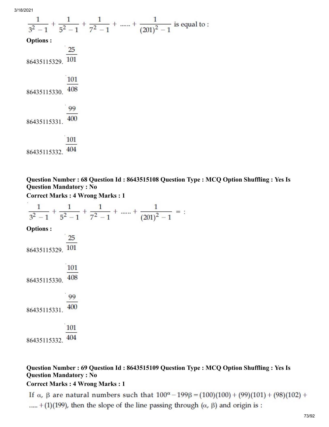 JEE Mains 2021: BTech ETE (Shift 1) 18-03-2021 Question Paper - Page 73
