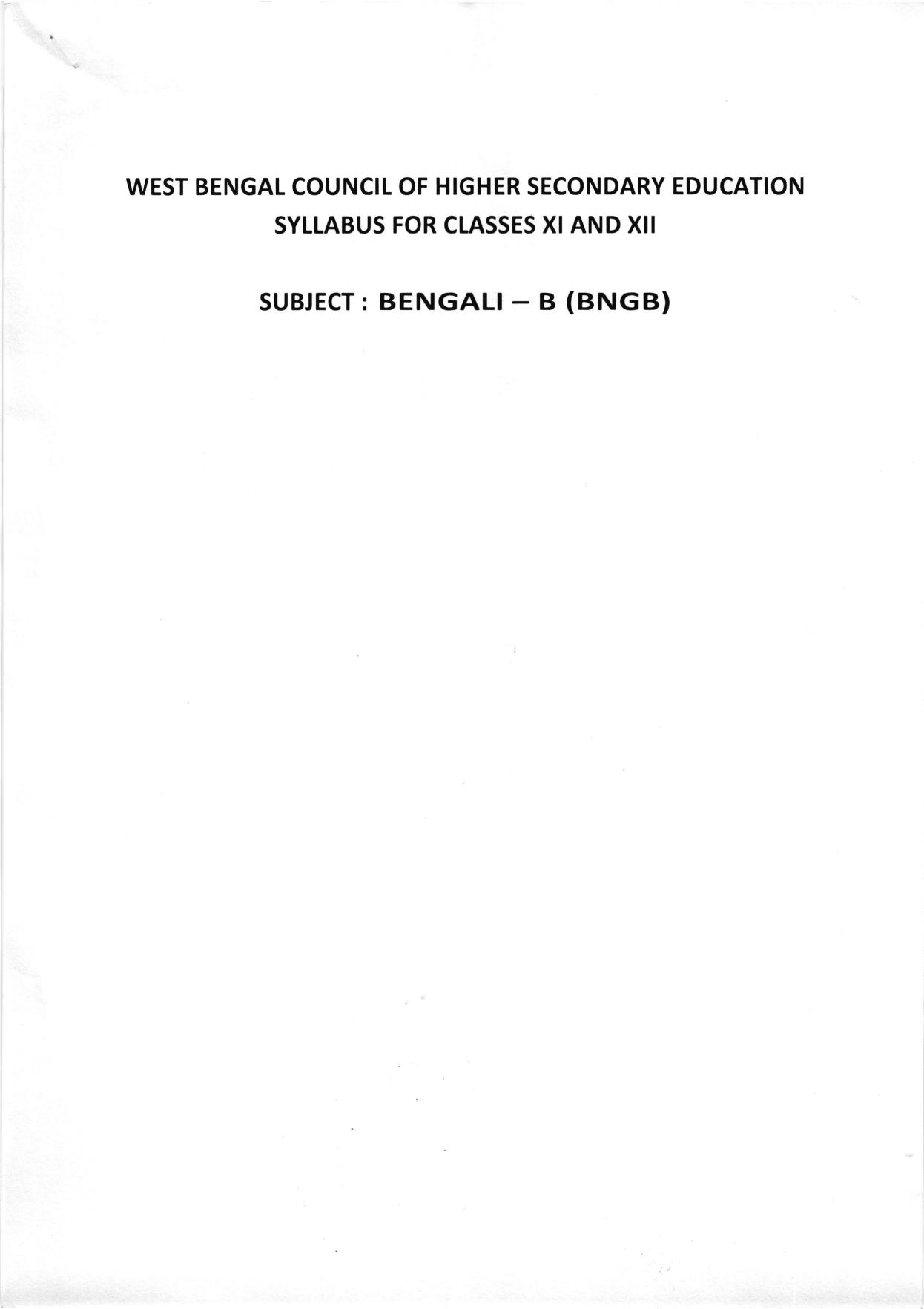 WBCHSE Class 11 & 12 Syllabus for Bengali-B (BNGB) (Language) - Page 1