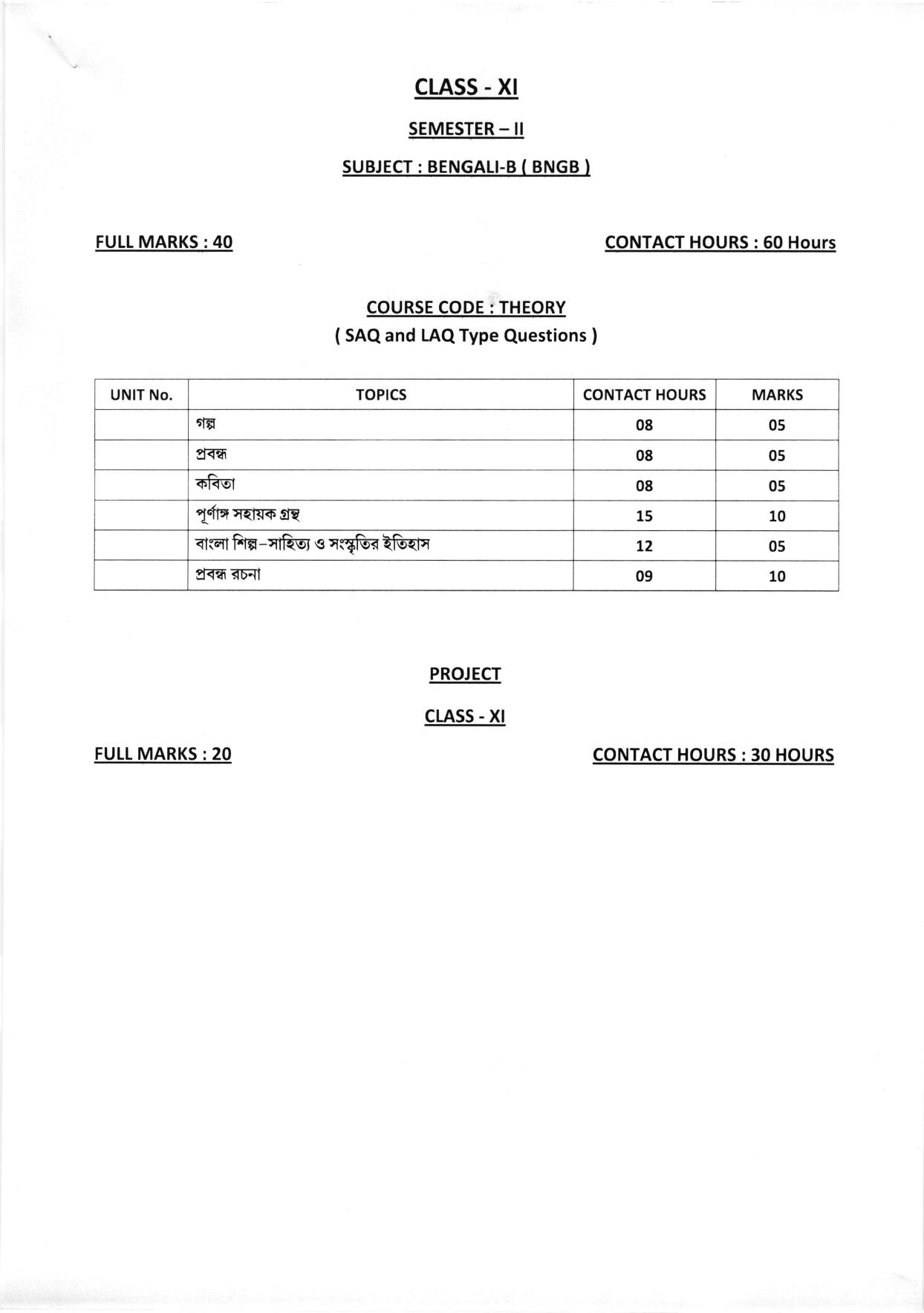 WBCHSE Class 11 & 12 Syllabus for Bengali-B (BNGB) (Language) - Page 3
