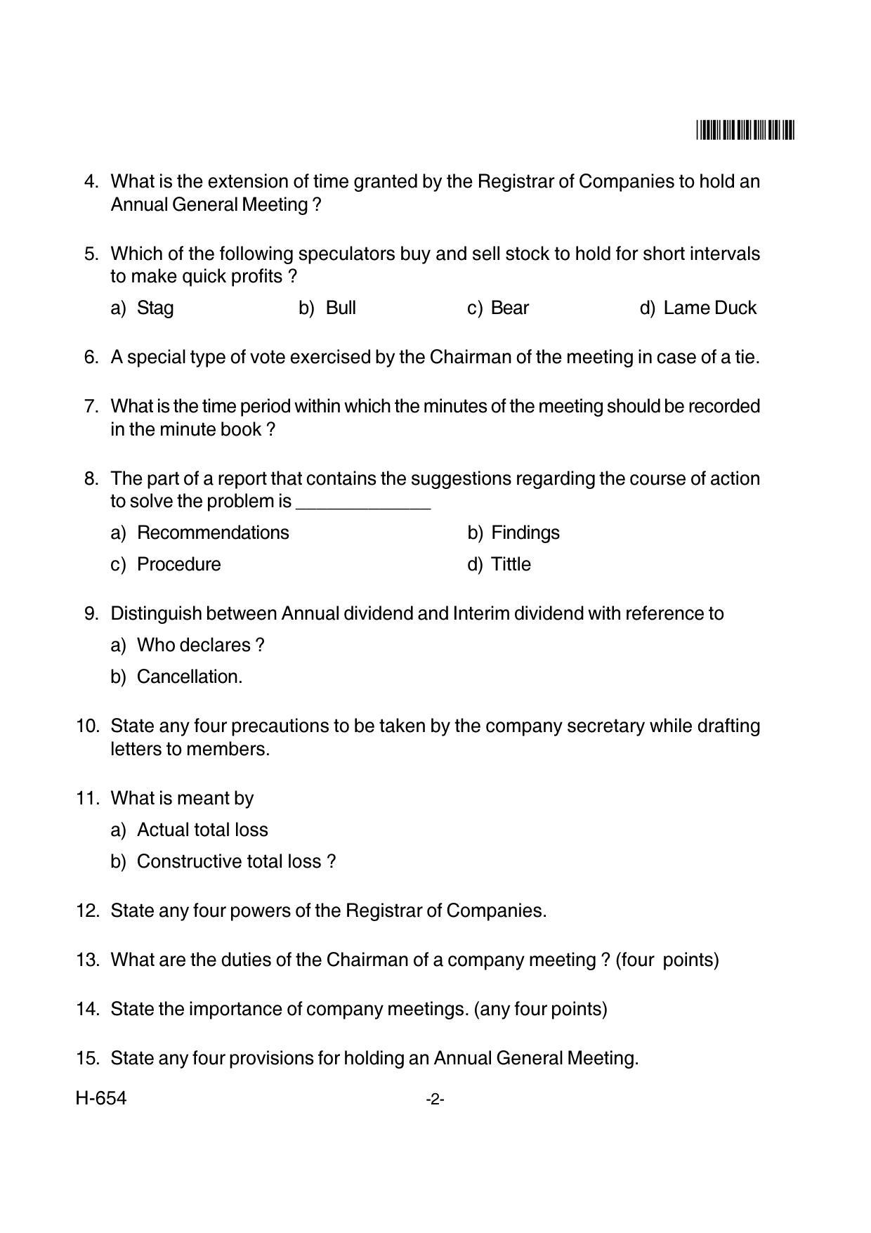 Goa Board Class 12 Secretarial Practice  654 New Pattern Paper 2 (June 2018) Question Paper - Page 2
