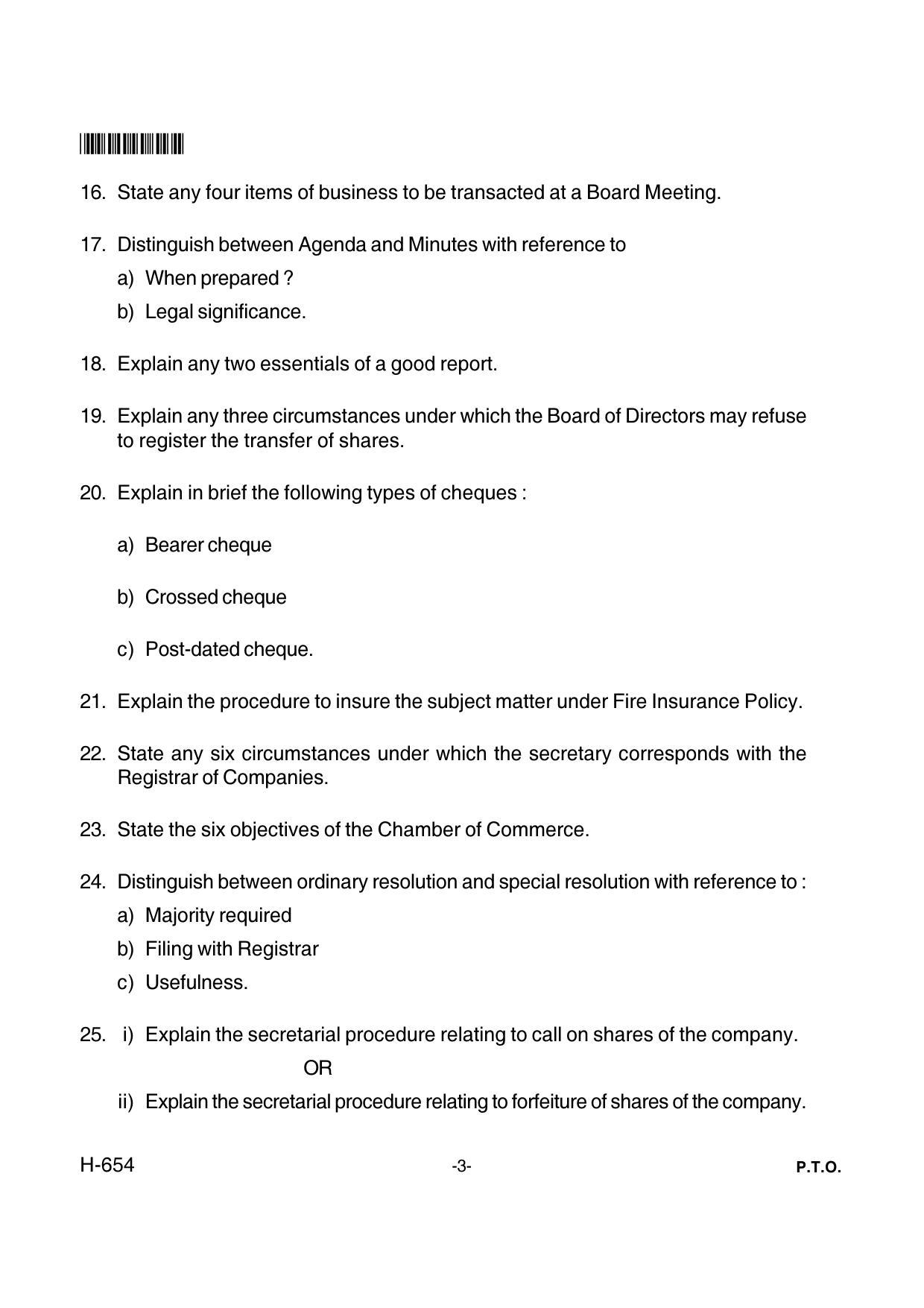 Goa Board Class 12 Secretarial Practice  654 New Pattern Paper 2 (June 2018) Question Paper - Page 3