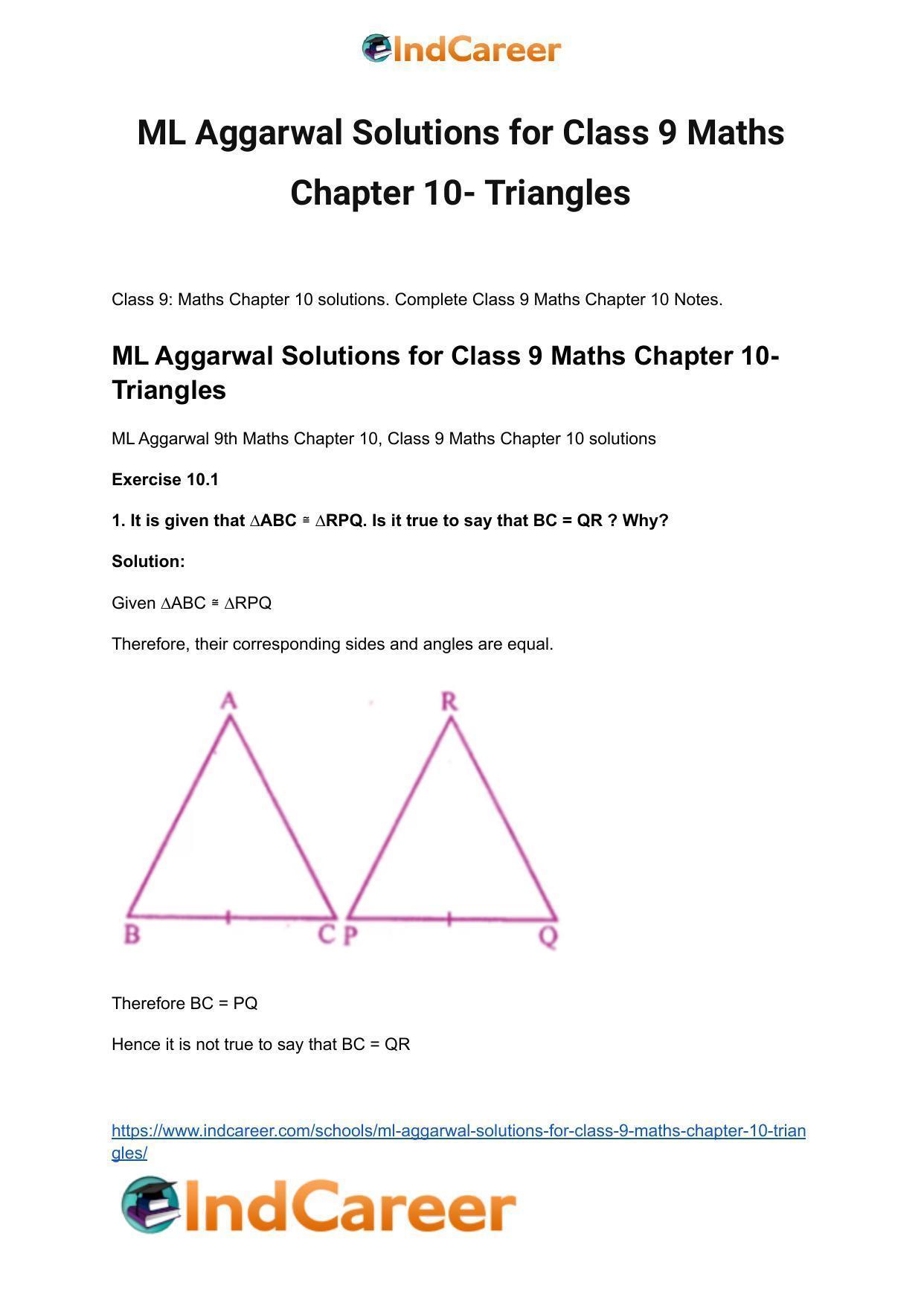 ML Aggarwal Solutions for Class 9 Maths Chapter 10- Triangles - Page 2