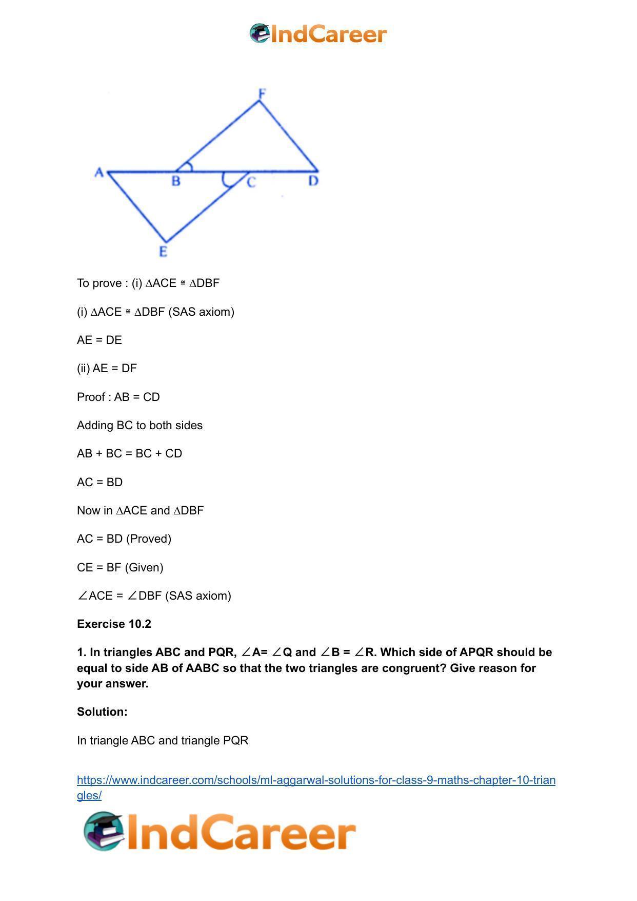 ML Aggarwal Solutions for Class 9 Maths Chapter 10- Triangles - Page 10