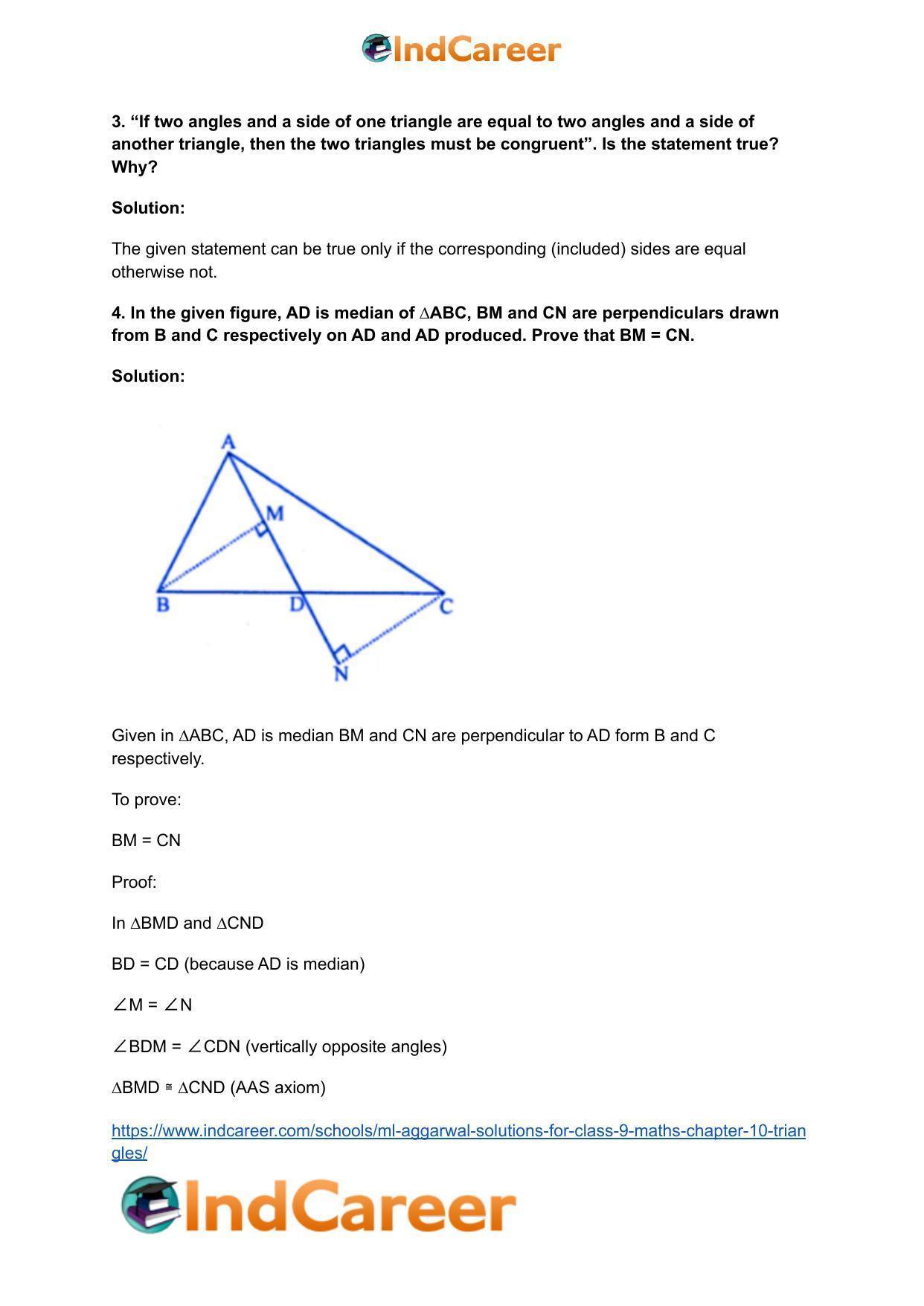 ML Aggarwal Solutions for Class 9 Maths Chapter 10- Triangles - Page 12