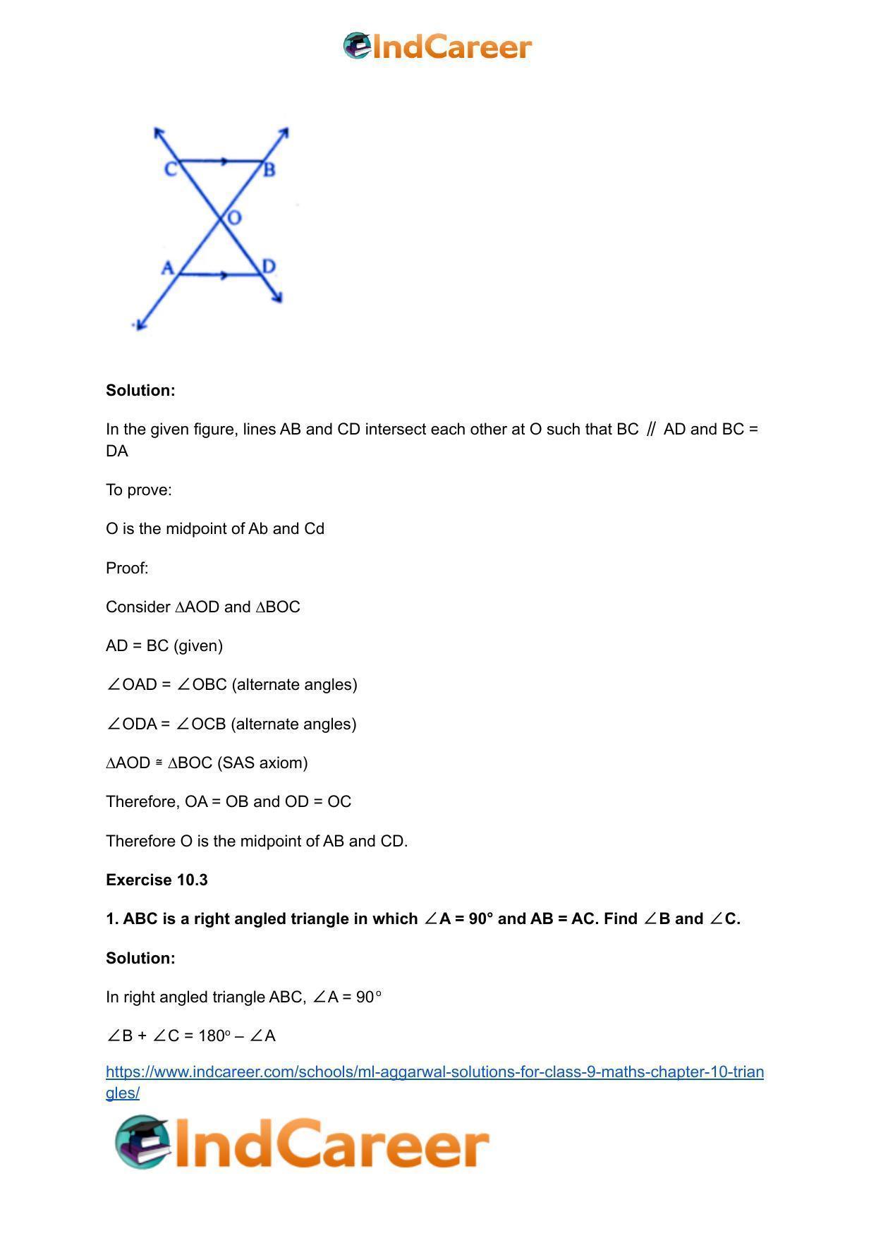 ML Aggarwal Solutions for Class 9 Maths Chapter 10- Triangles - Page 15