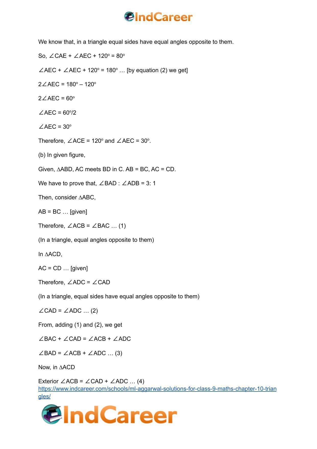ML Aggarwal Solutions for Class 9 Maths Chapter 10- Triangles - Page 22