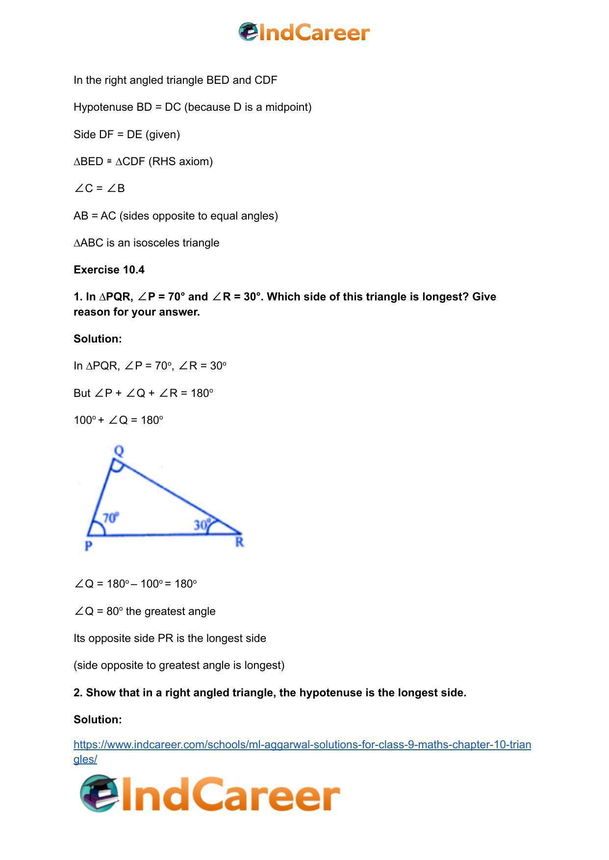 ML Aggarwal Solutions for Class 9 Maths Chapter 10- Triangles - Page 26