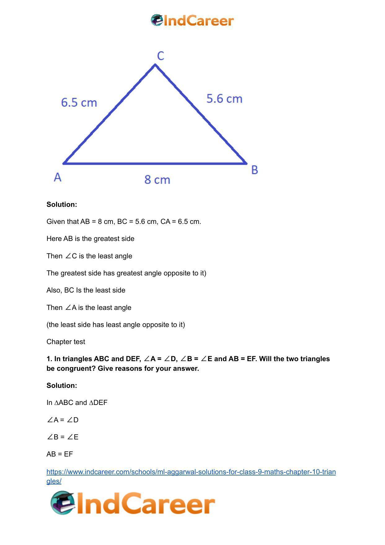 ML Aggarwal Solutions for Class 9 Maths Chapter 10- Triangles - Page 29