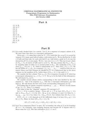 CMI Entrance Exam 2020 Solutions MSc/PhD Mathematics