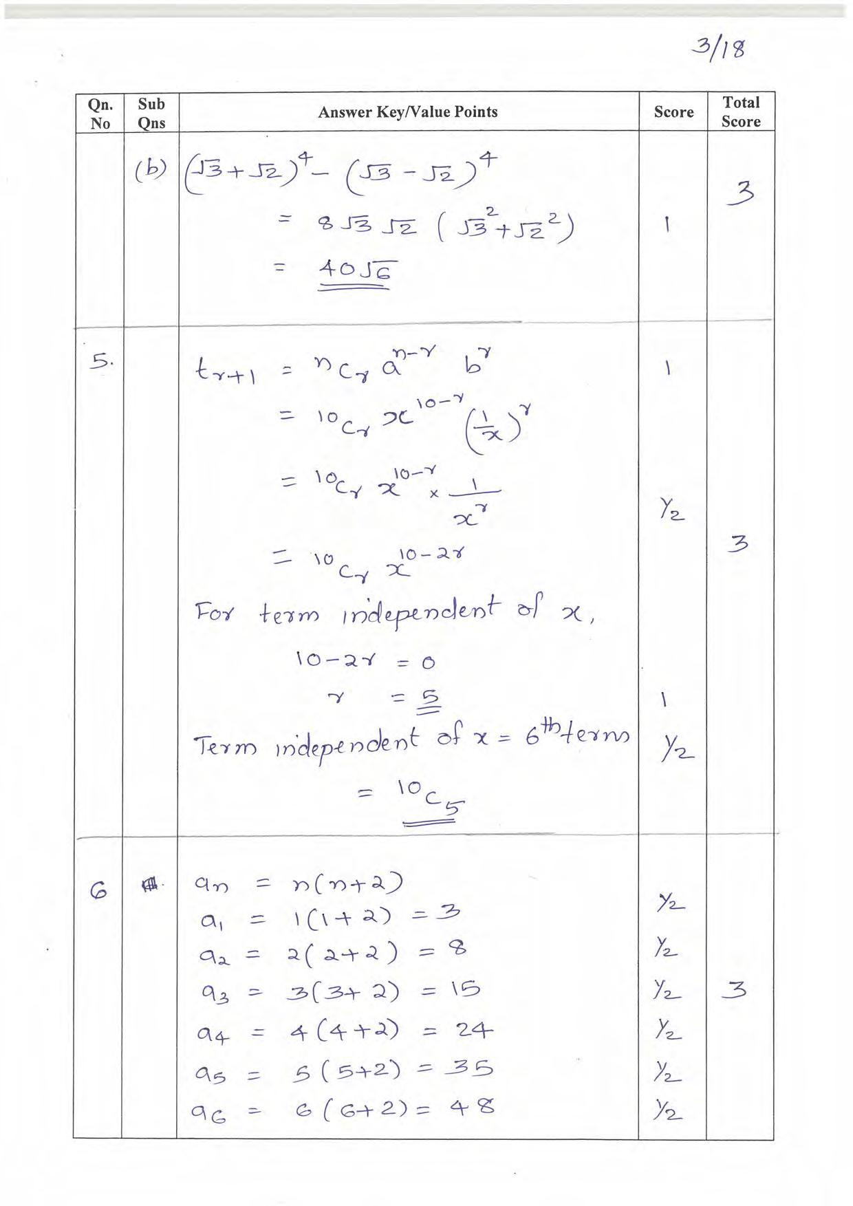 Kerala Plus One 2021-22 Maths (Science) Answer Key - Page 3