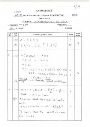 Kerala Plus One 2021-22 Maths (Science) Answer Key