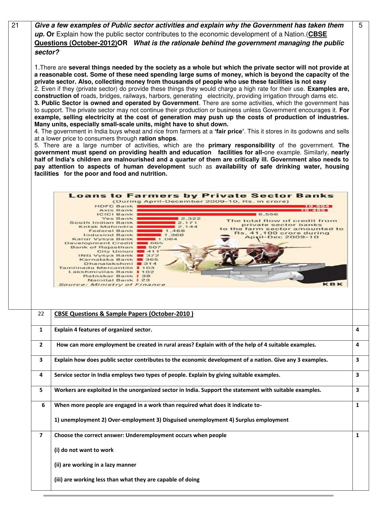 CBSE Worksheets for Class 10 Social Science Sectors of Indian Economy Assignment - Page 6