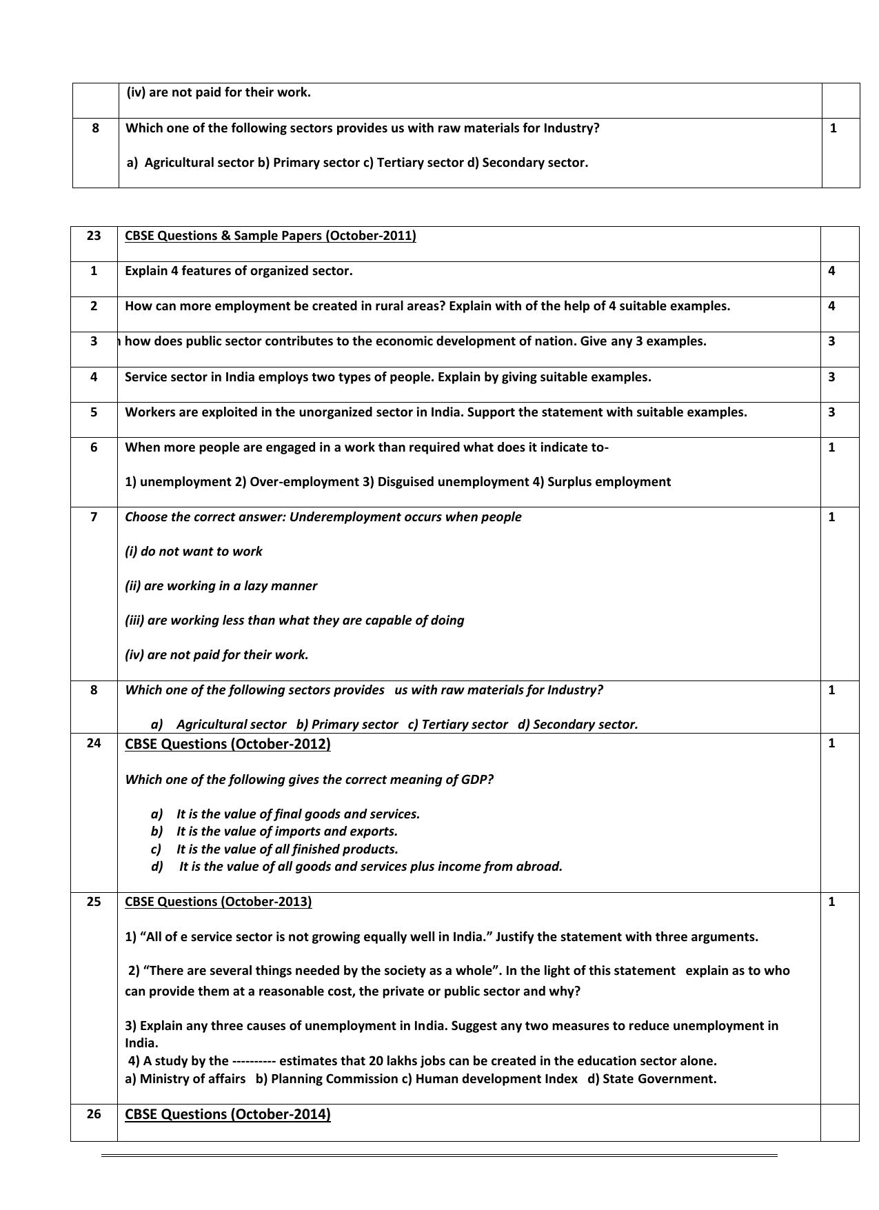 CBSE Worksheets for Class 10 Social Science Sectors of Indian Economy Assignment - Page 7