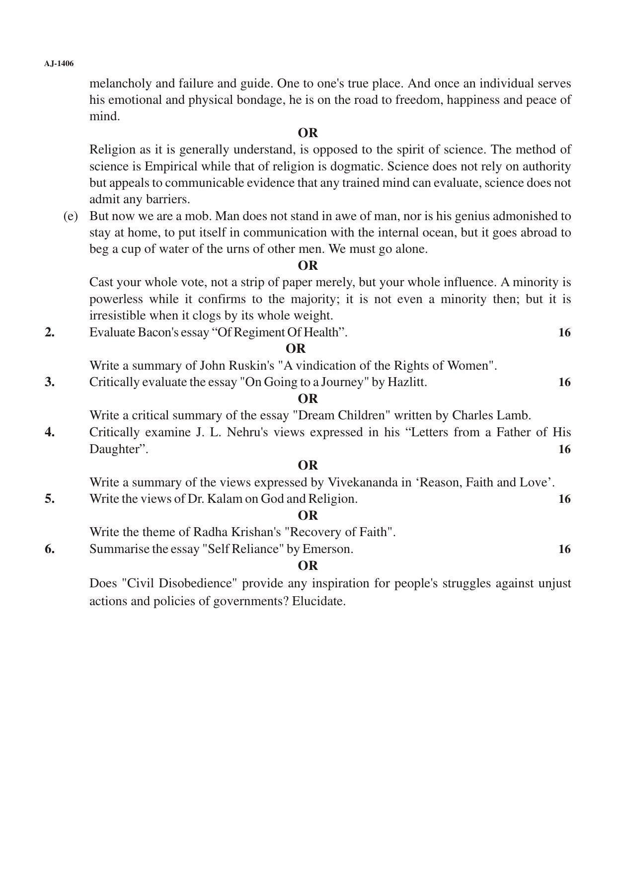 Bilaspur University Question Paper 2021-2022:M.A (Pravious) English Readings In Prose Paper 1 - Page 2