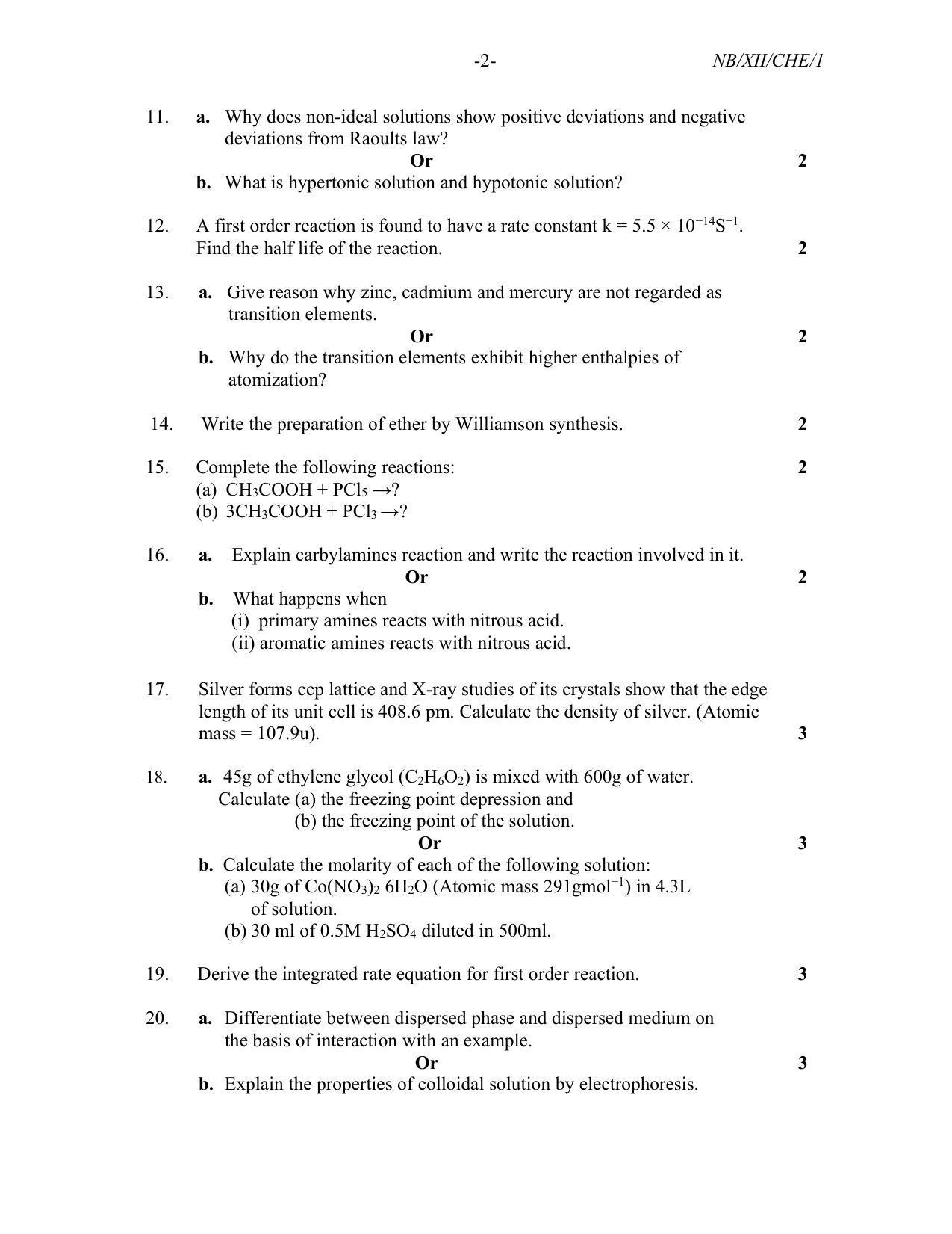 Nagaland Board Class 12 Chemistry 2021 Question Paper - Page 2