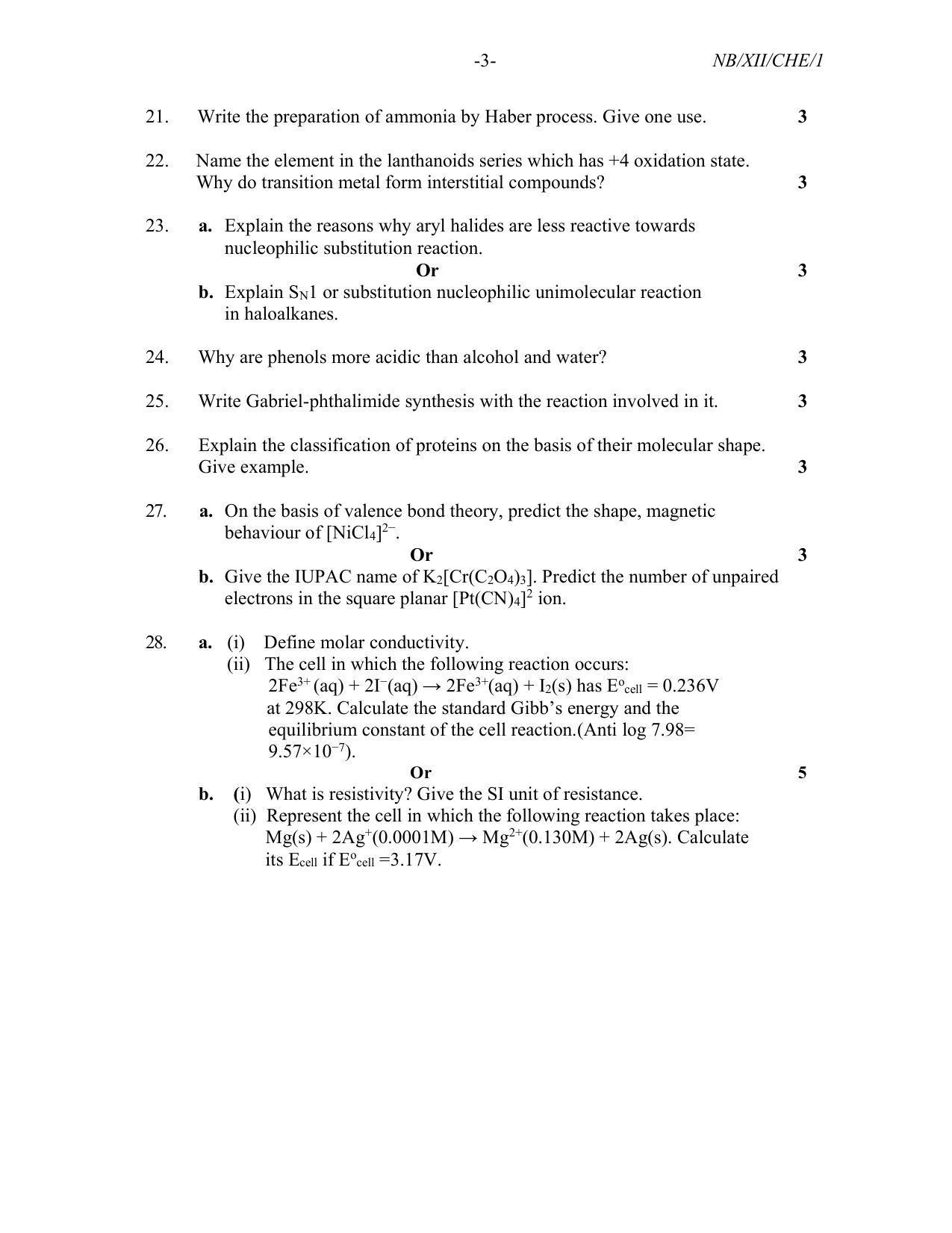 Nagaland Board Class 12 Chemistry 2021 Question Paper - Page 3